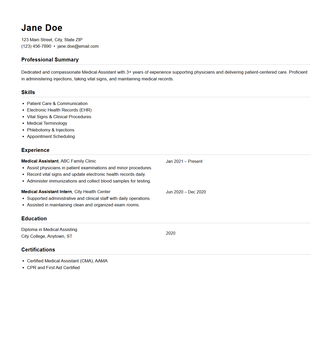 Medical Assistant Resume Template Design