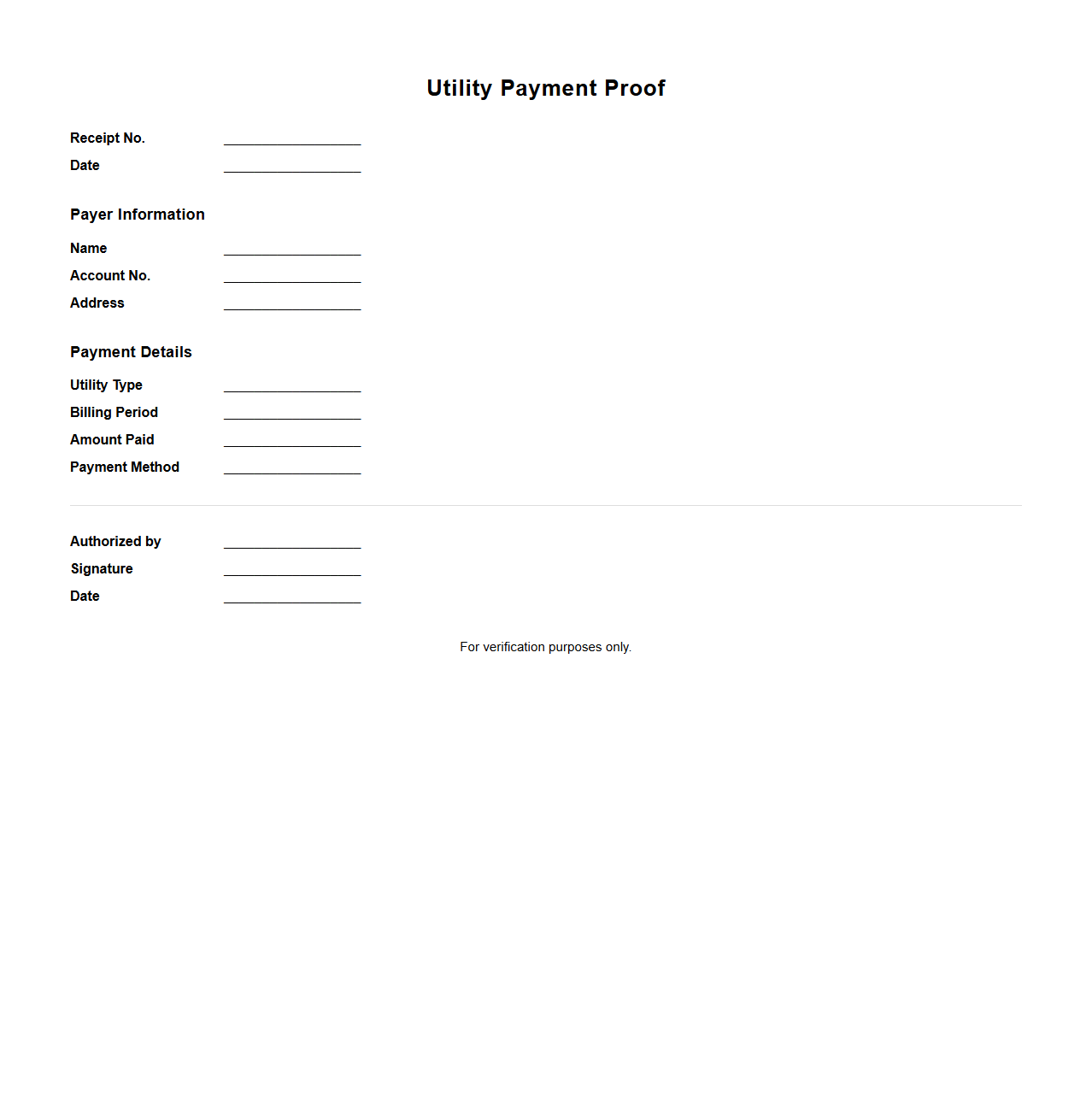 Minimal Utility Payment Proof Template
