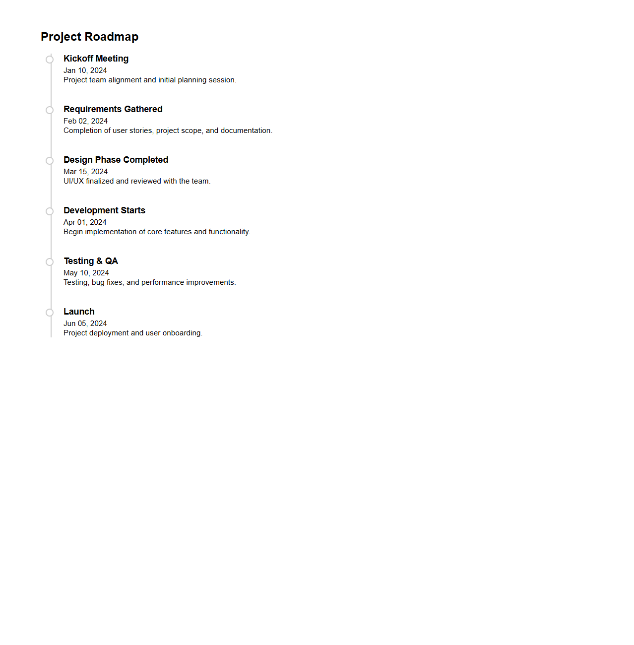 Minimalist Blank Roadmap Timeline for Project Milestones