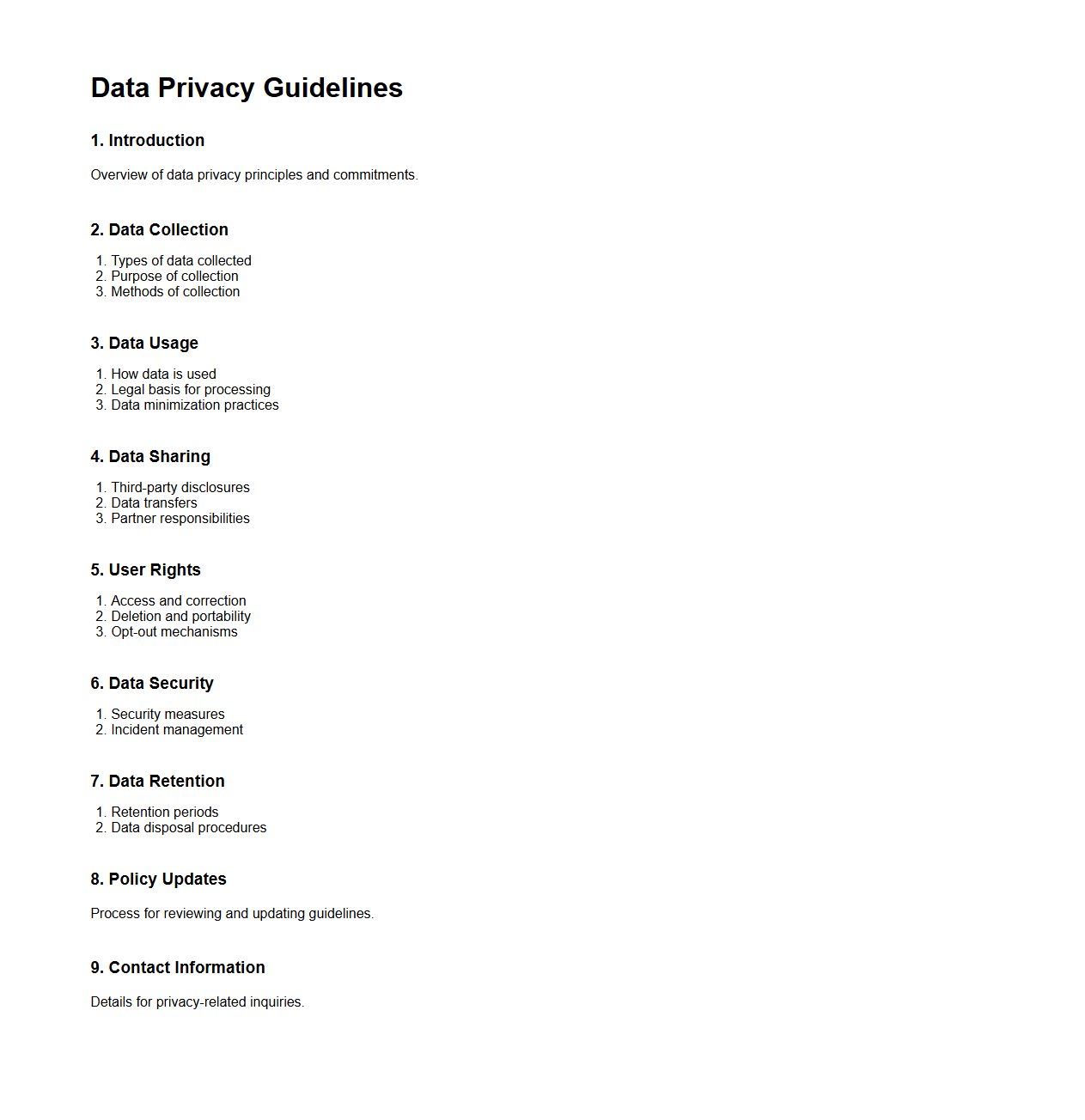 Minimalist Data Privacy Guidelines Structure