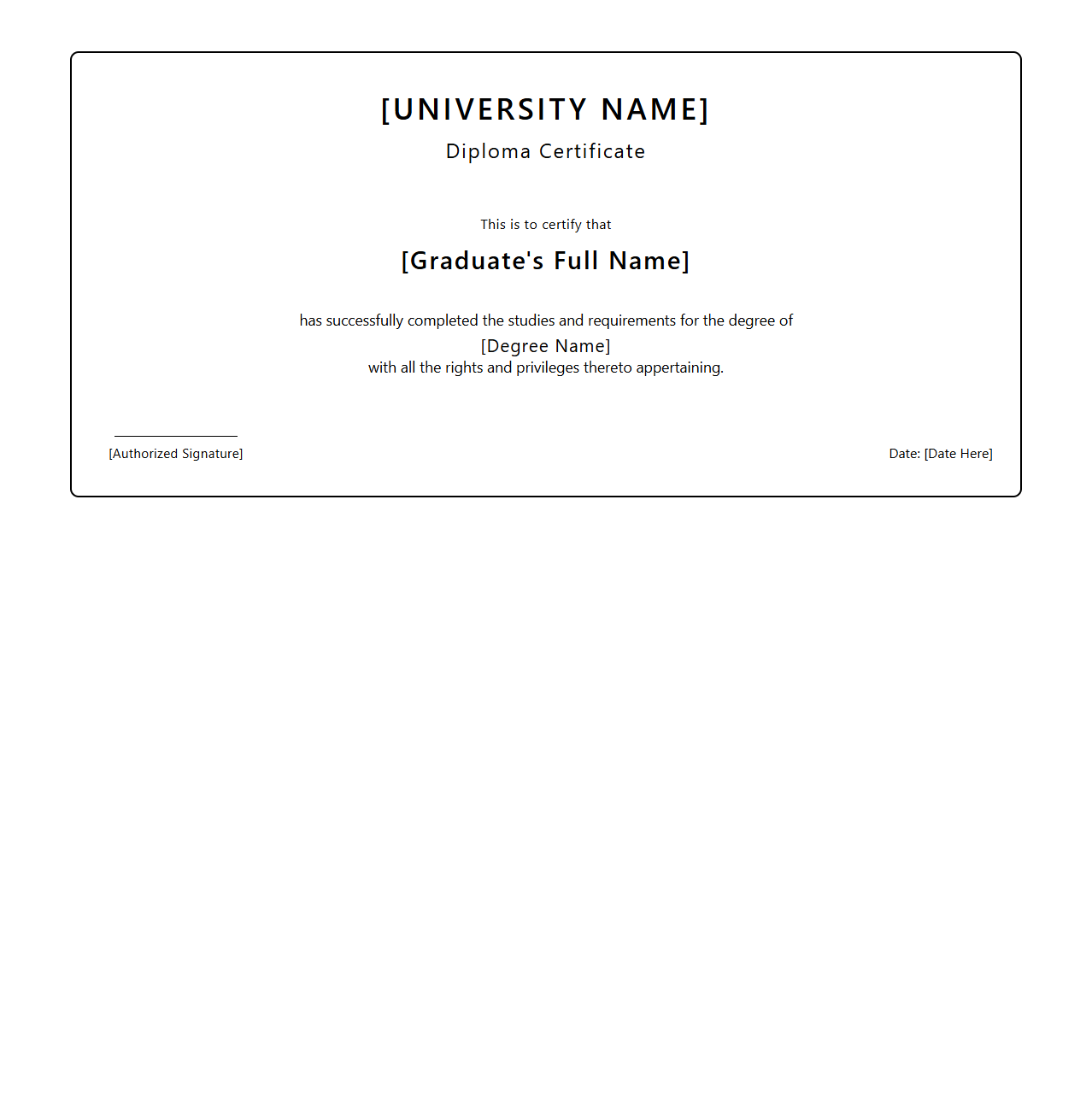 Minimalist Diploma Certificate Outline for University Graduates