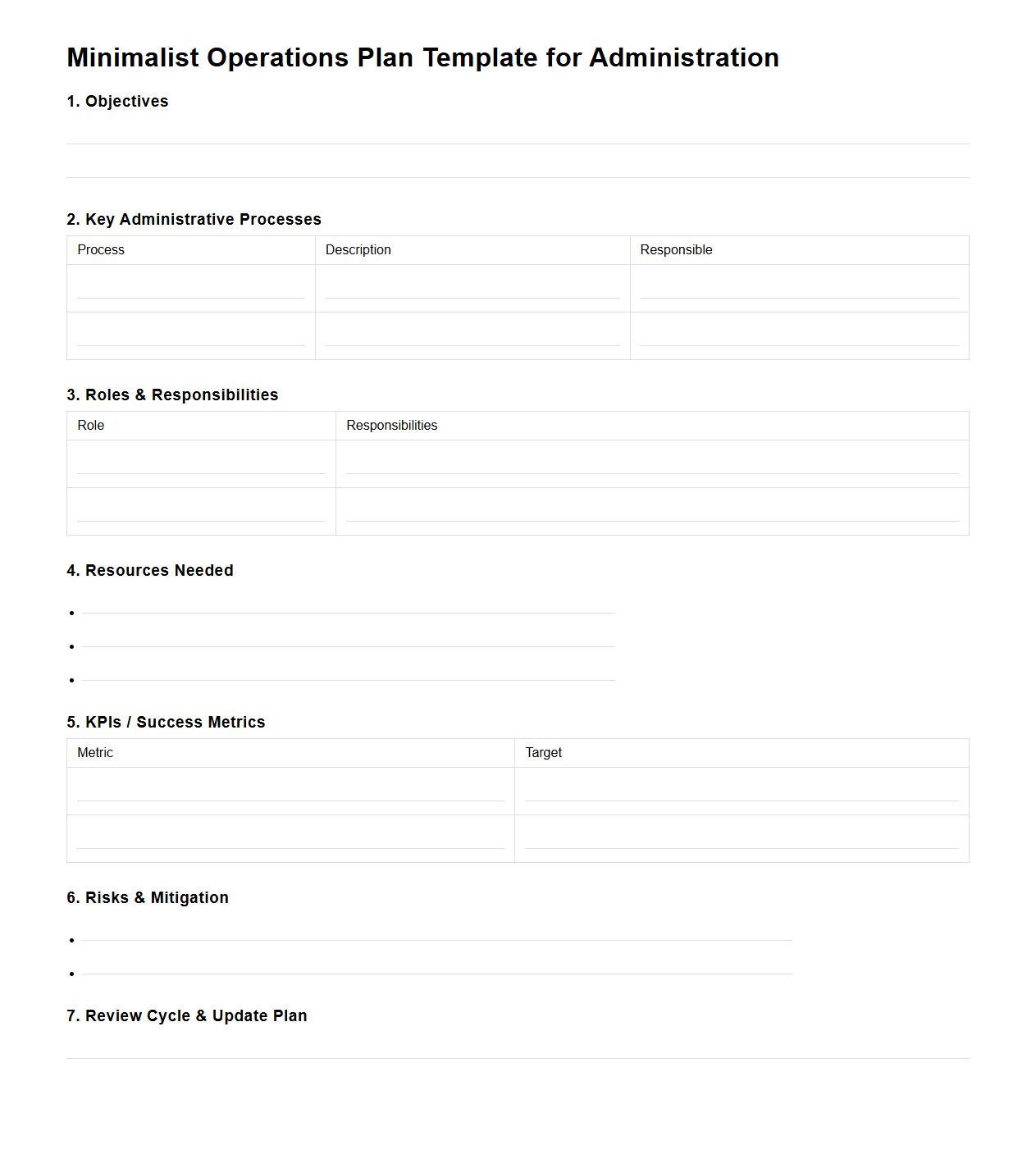 Minimalist Operations Plan Template for Administration