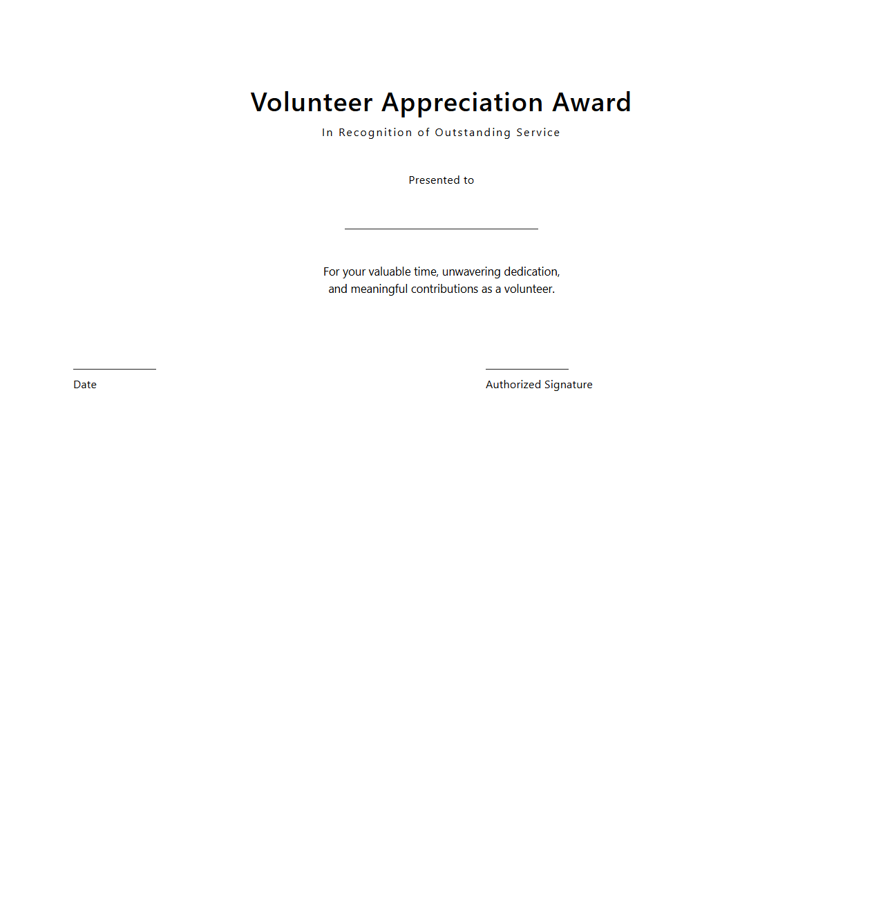 Minimalist Volunteer Appreciation Award Template