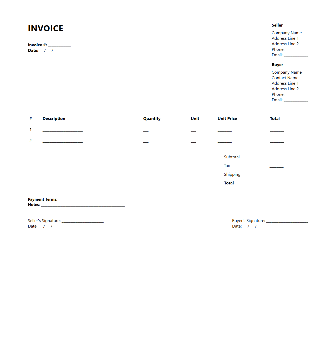 Minimalist Wholesale Invoice Format for Sellers