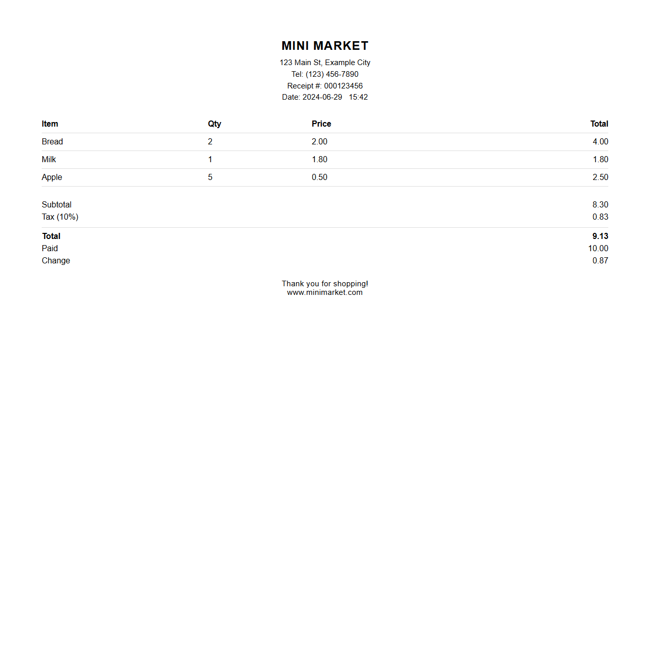 Minimalistic Point of Sale Receipt Layout