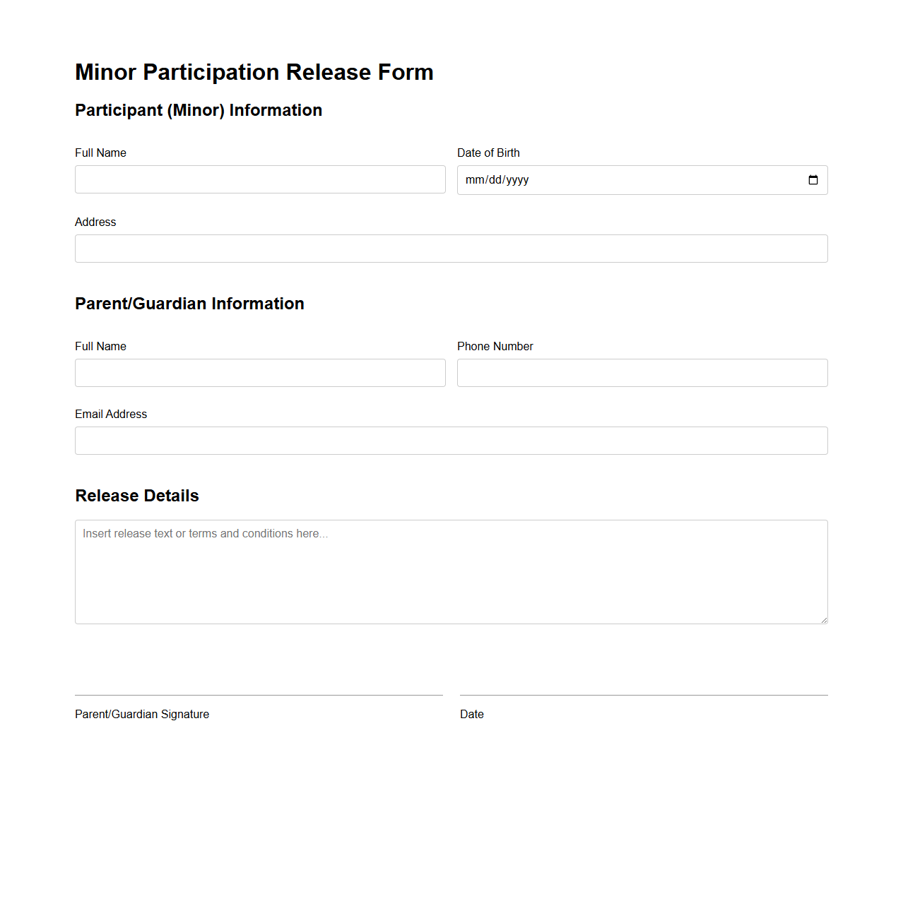 Minor Participation Release Form