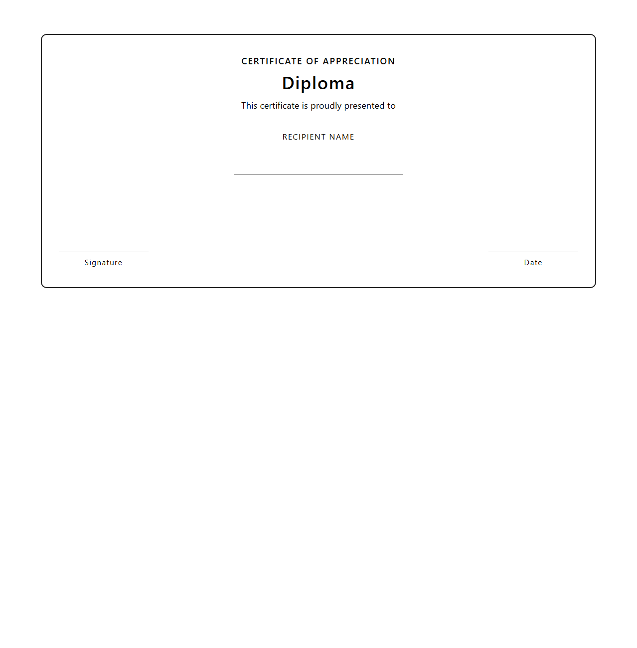 Modern Blank Appreciation Diploma Template