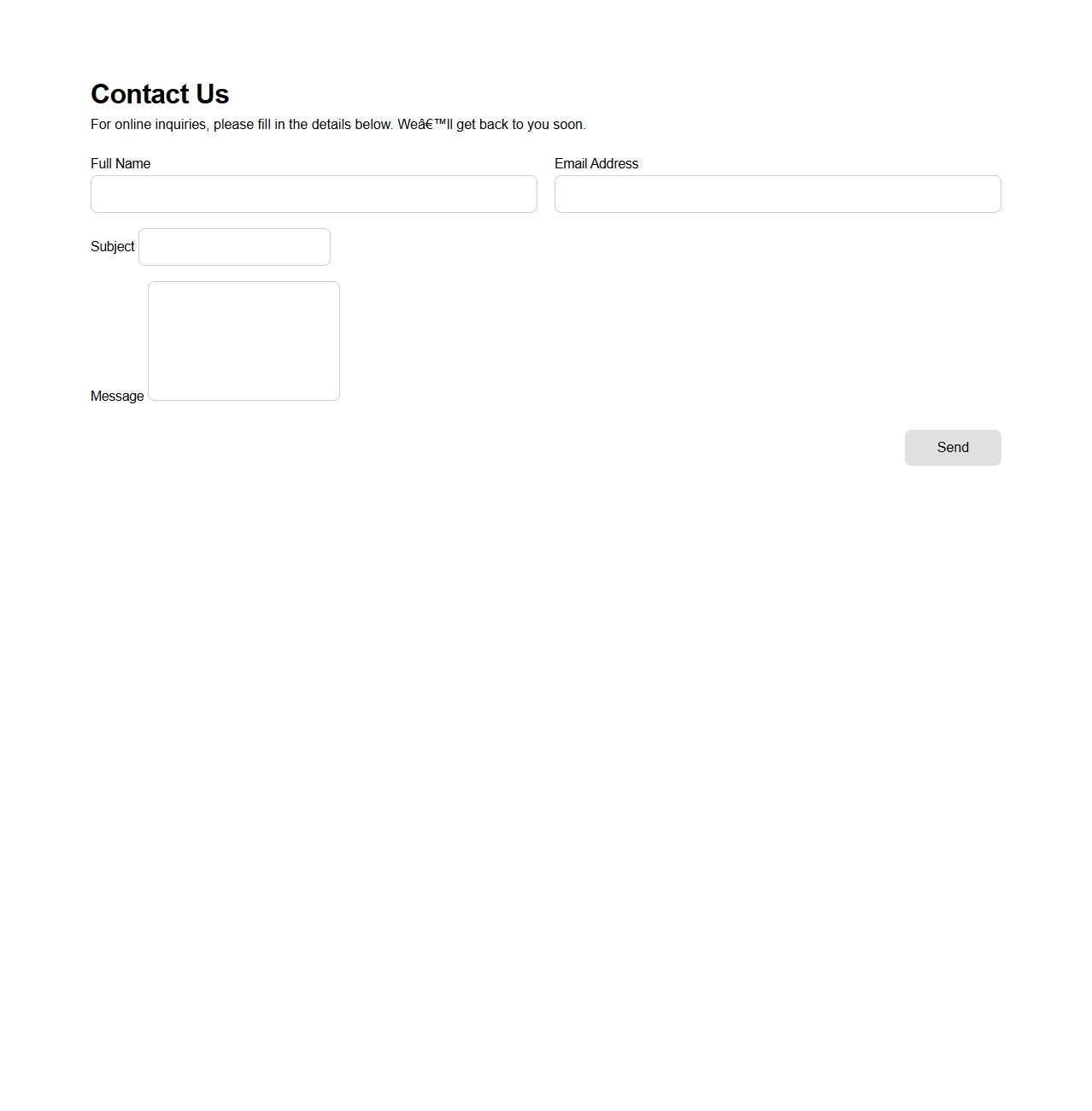 Modern Contact Form Layout for Online Inquiries