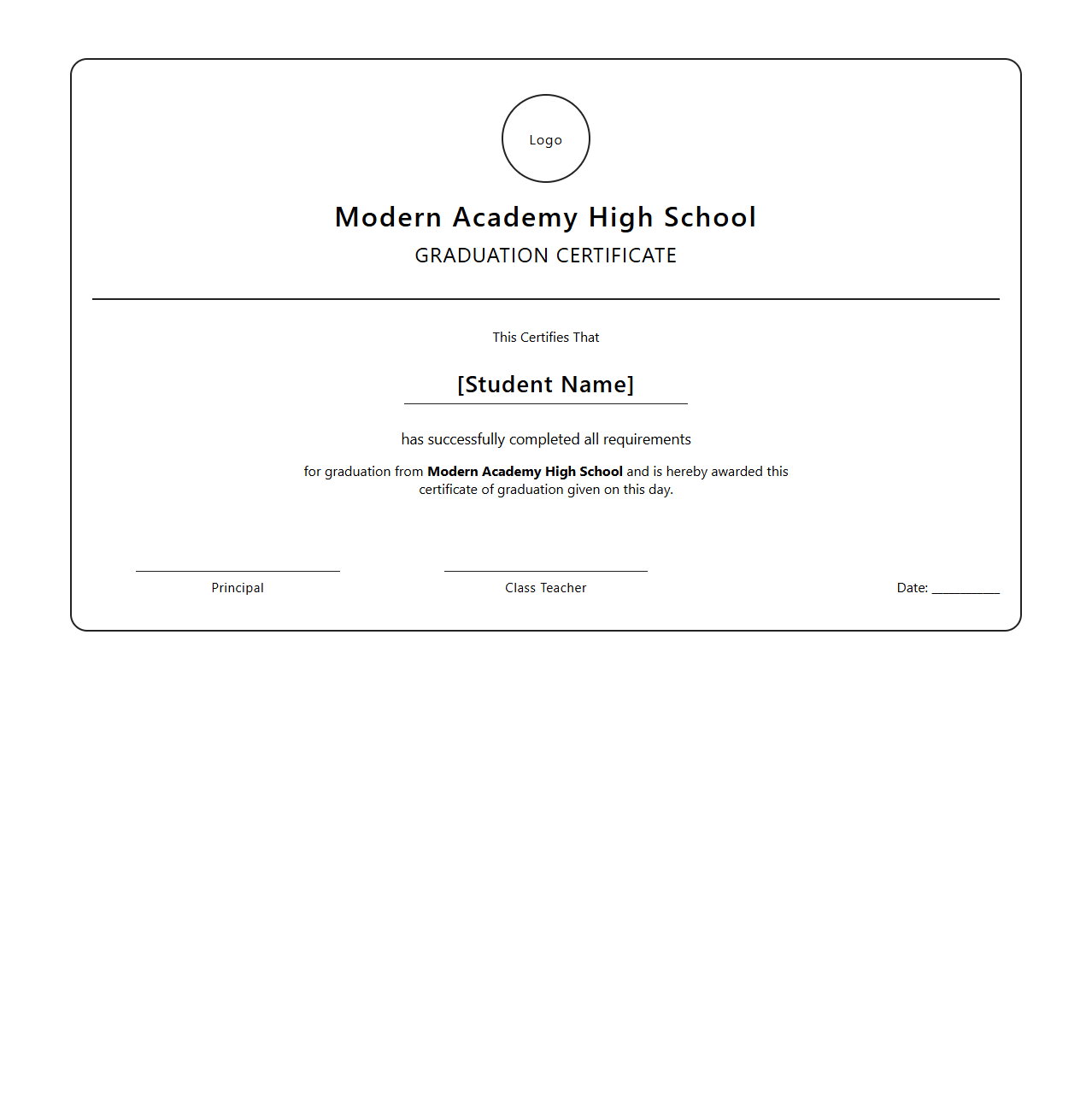 Modern School Graduation Certificate Template
