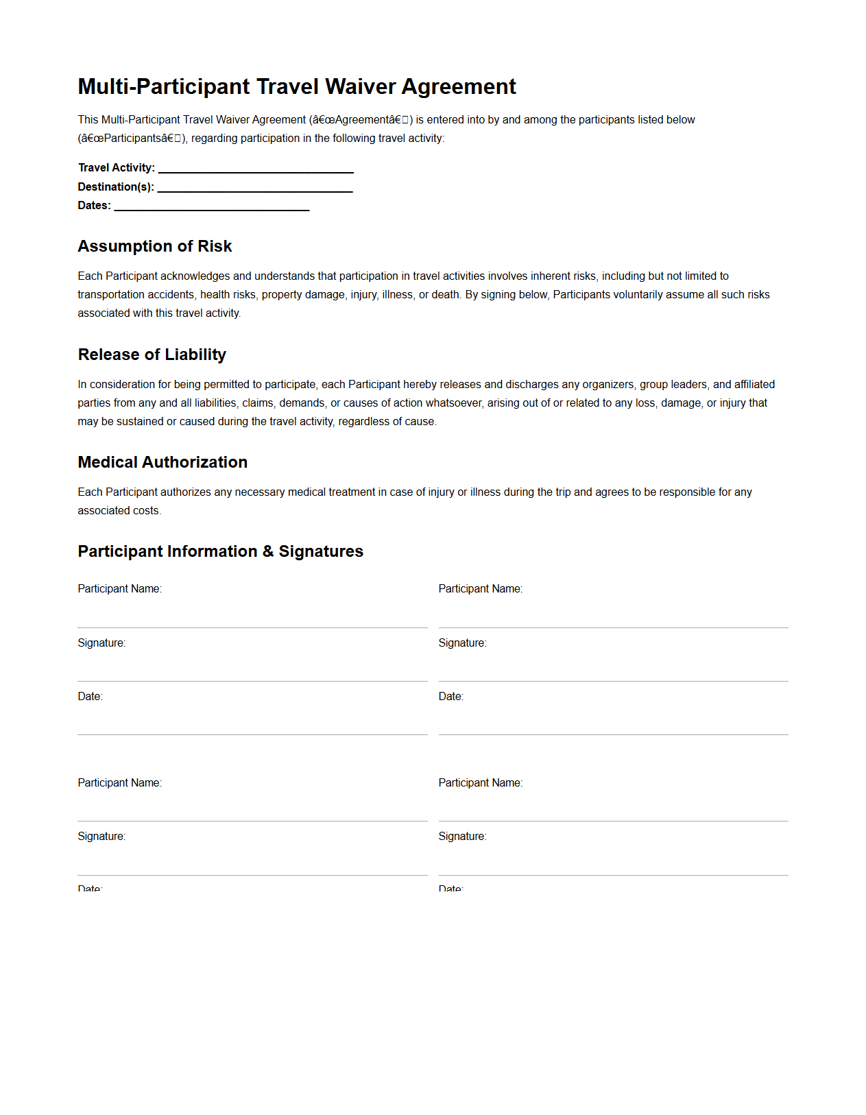 Multi-Participant Travel Waiver Agreement