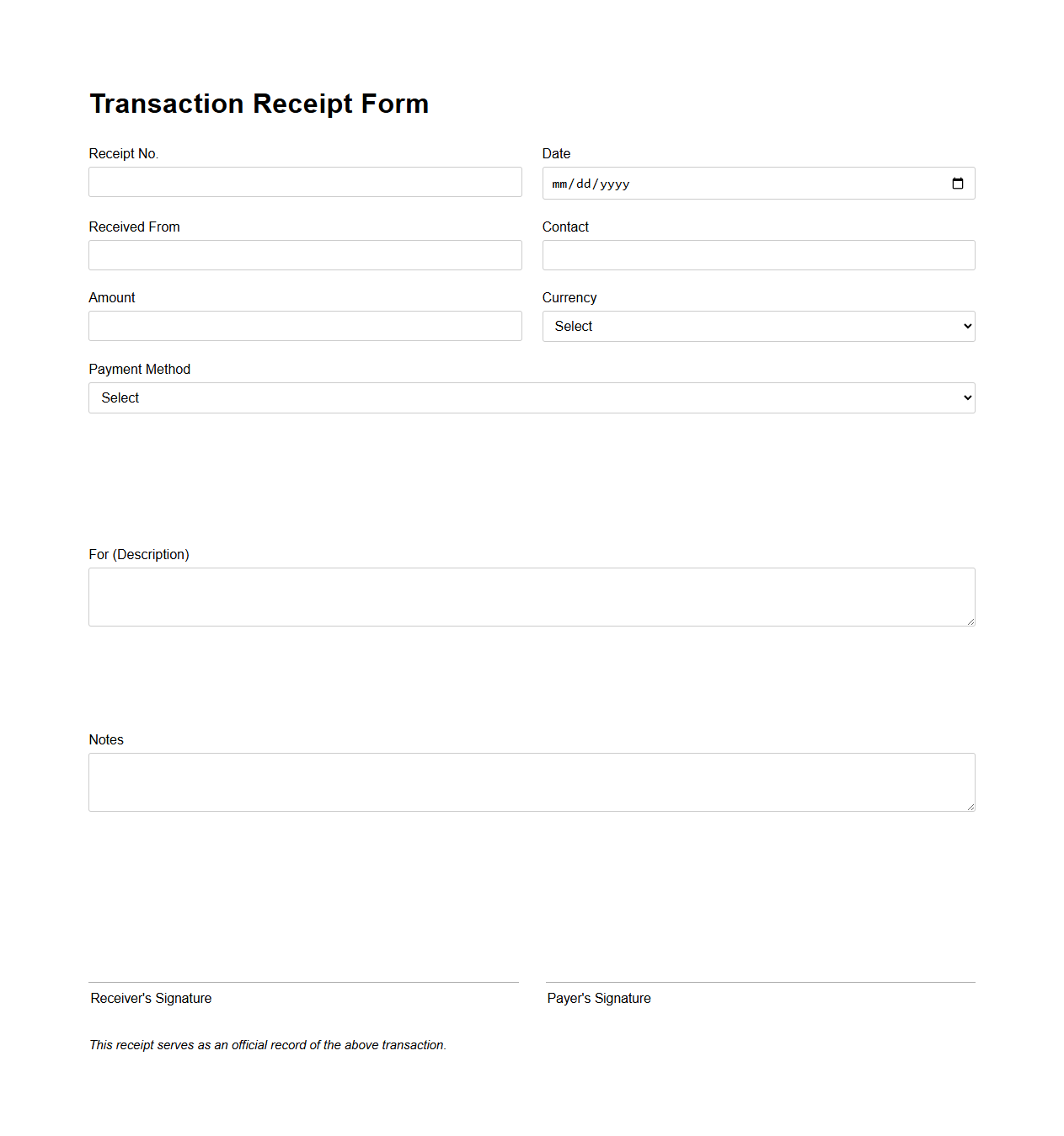 Multipurpose Transaction Receipt Form