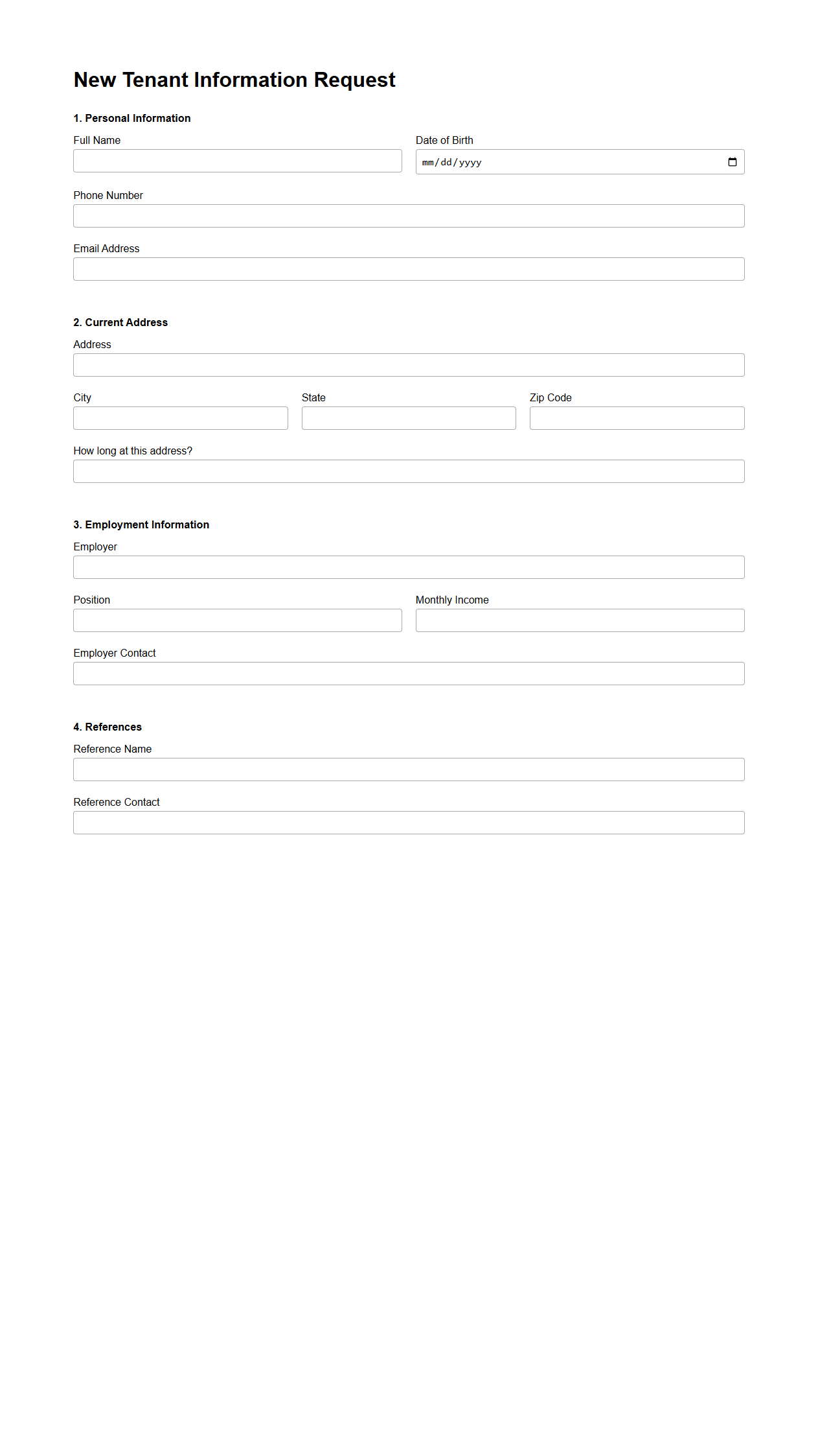 New Tenant Information Request Template