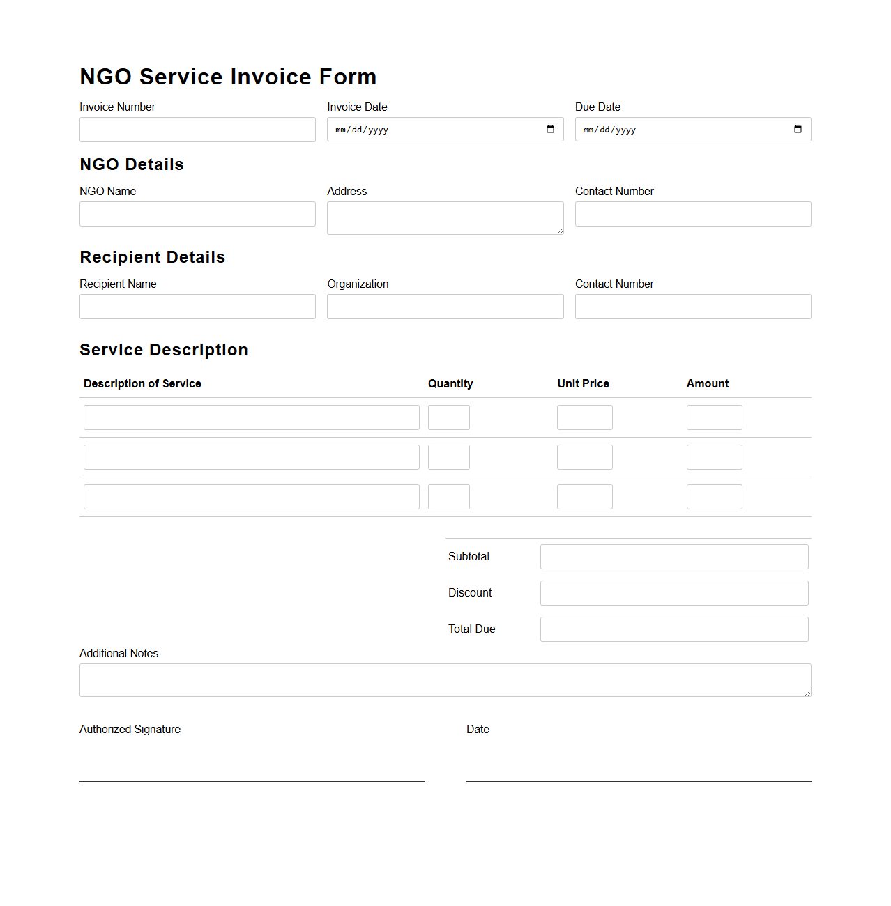 NGO Service Invoice Form