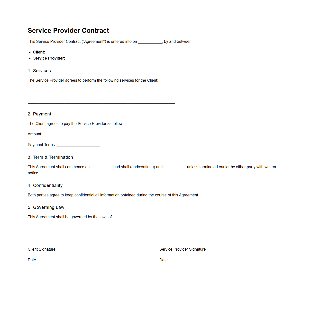 One-Page Service Provider Contract Draft