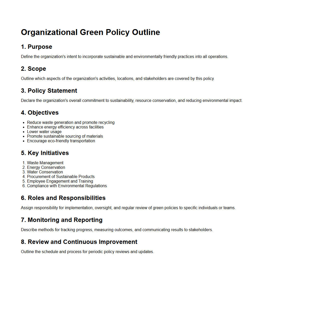Organizational Green Policy Outline