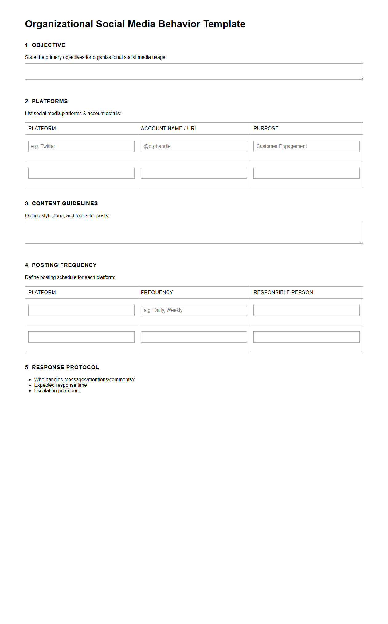 Organizational Social Media Behavior Template