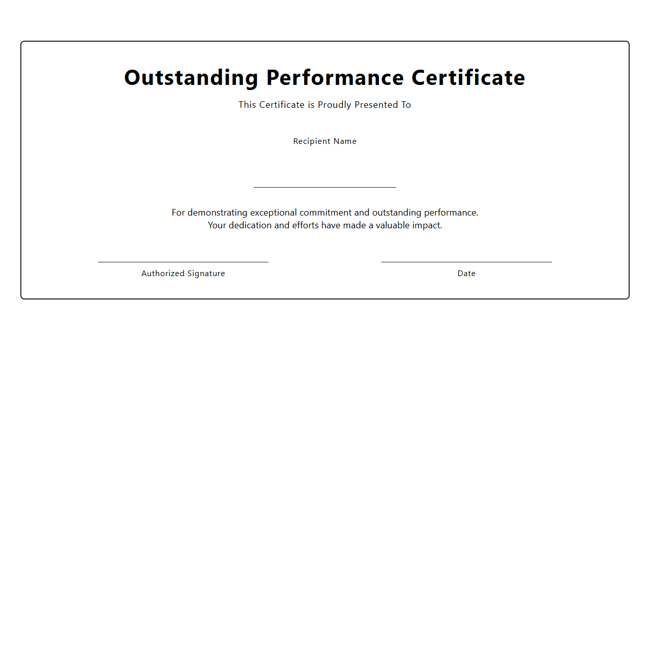 Outstanding Performance Certificate Template