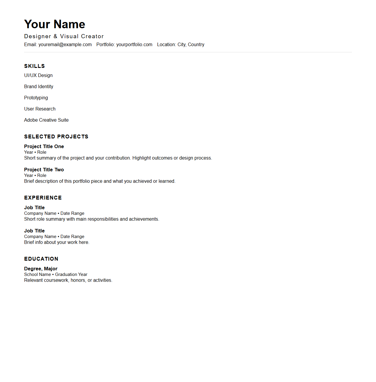 Portfolio-Driven Resume Skeleton for Designers