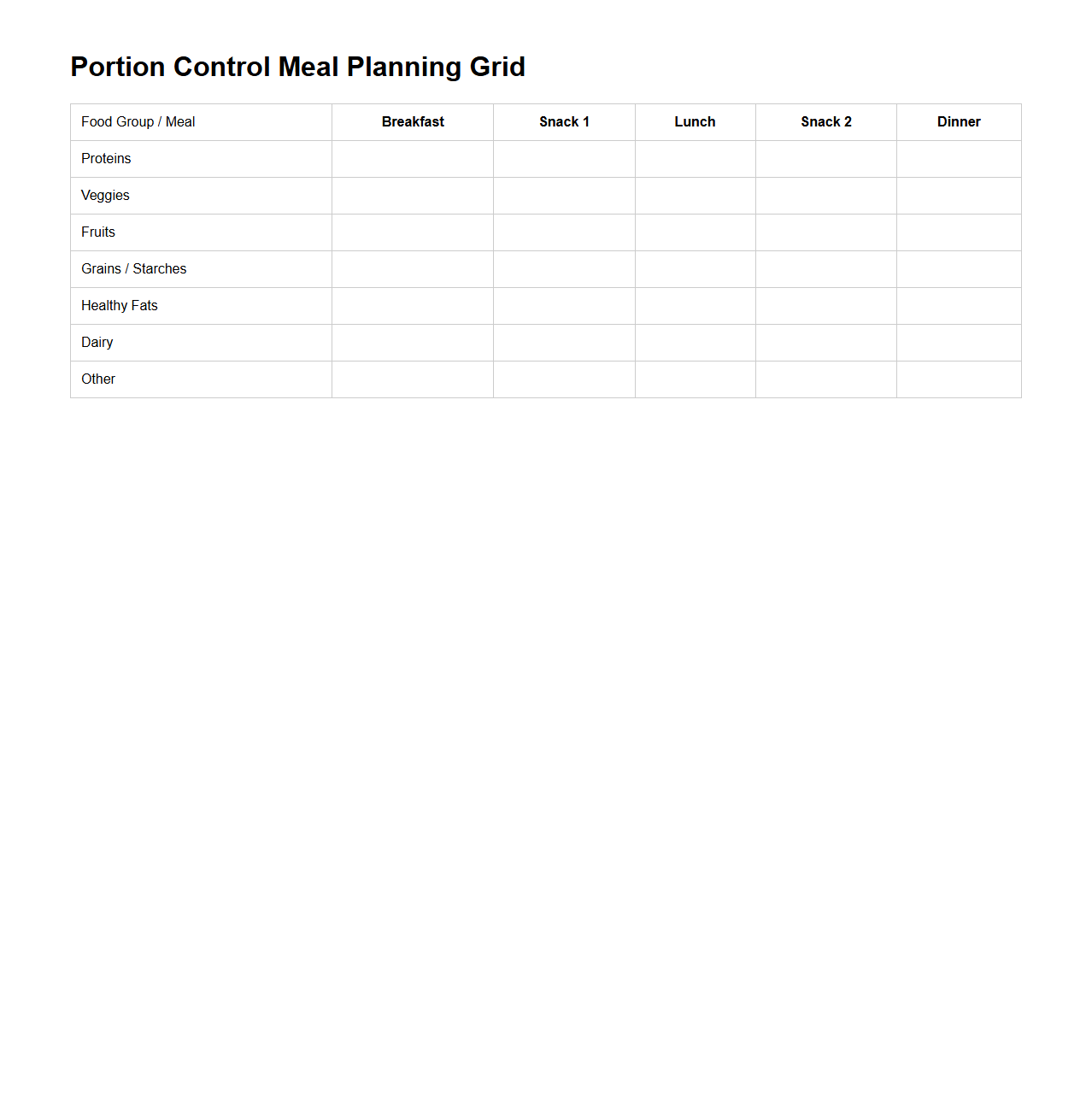 Portion Control Meal Planning Grid
