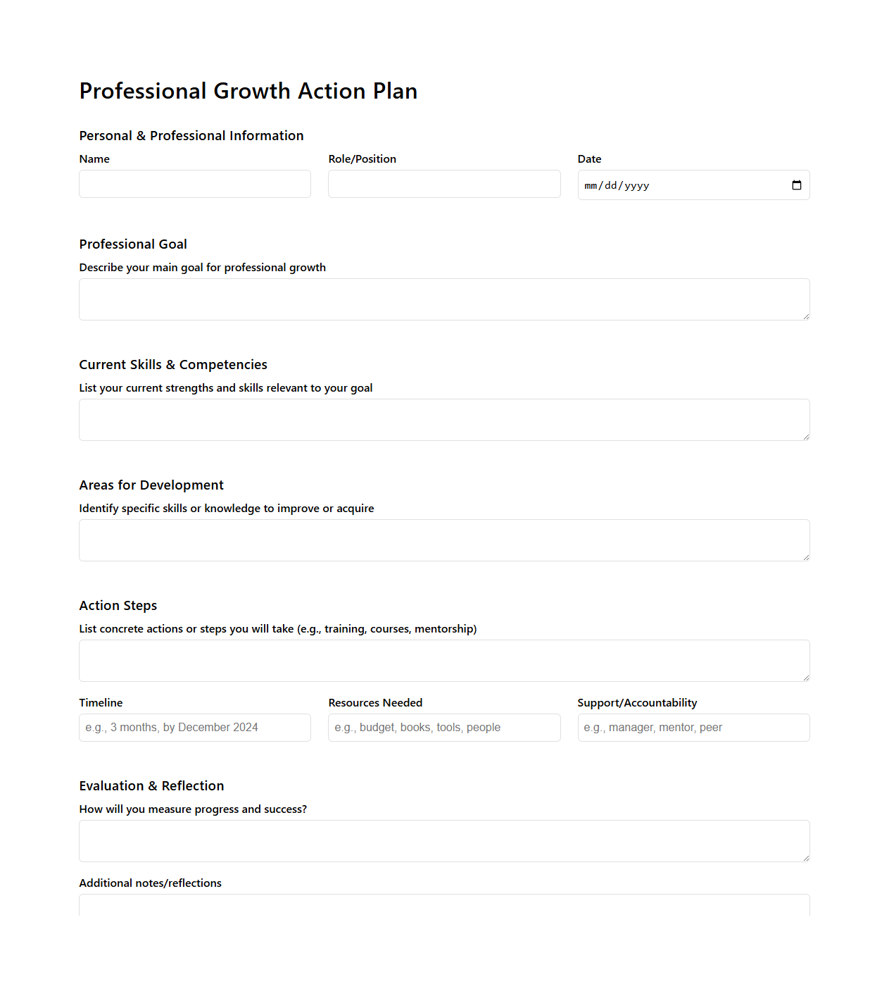 Professional Growth Action Plan Template