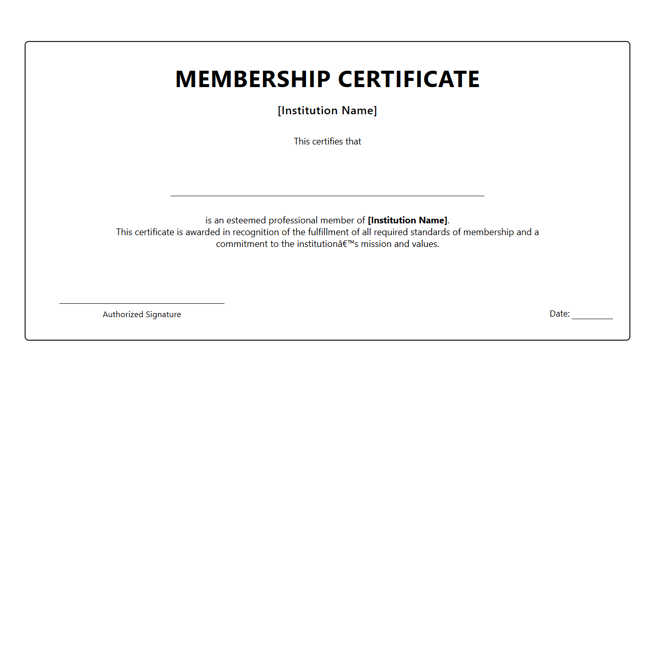 Professional Membership Certificate Design for Institutions