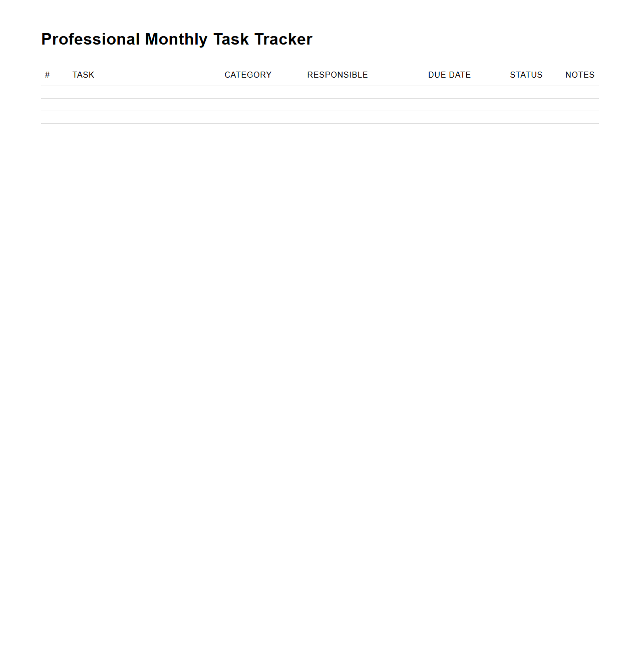Professional Monthly Task Tracker