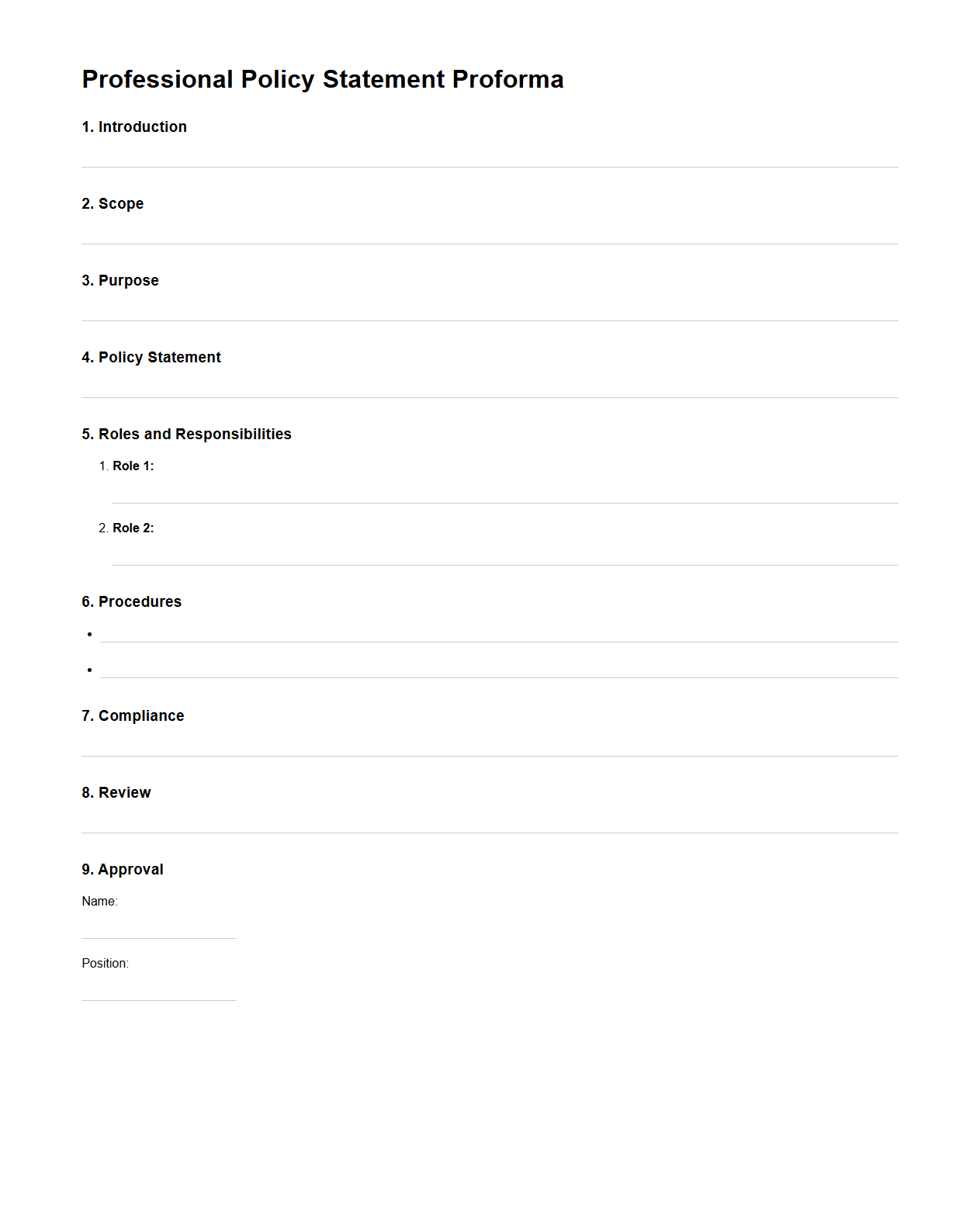 Professional Policy Statement Proforma
