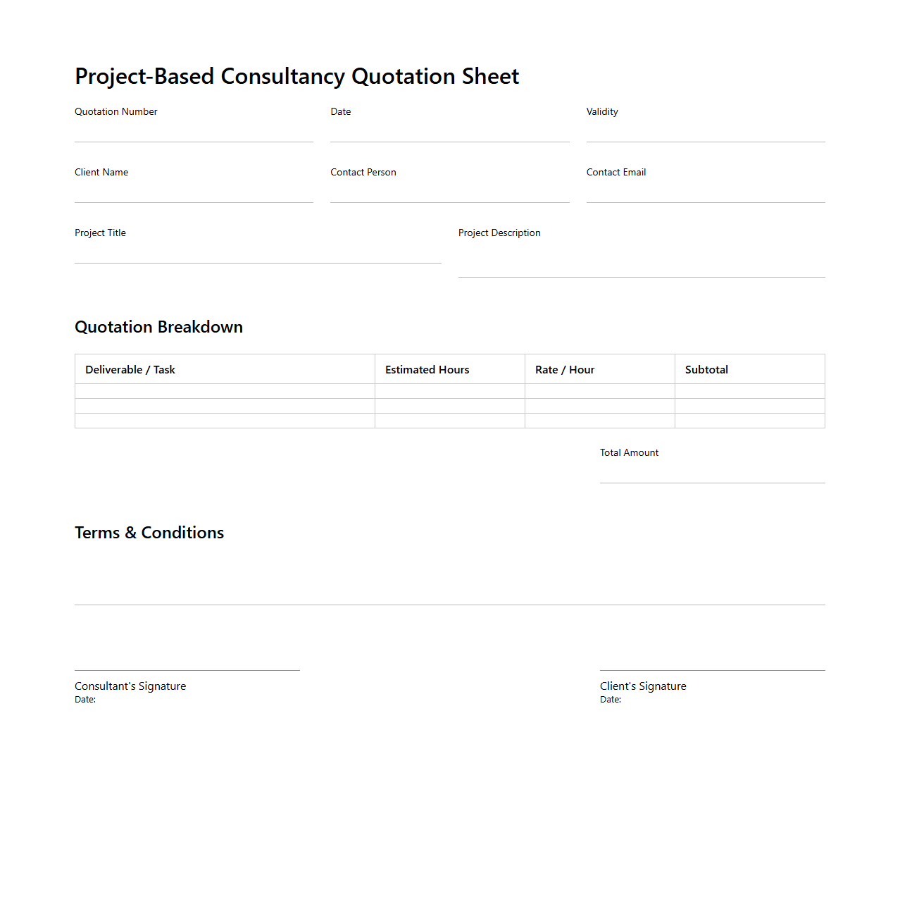 Project-Based Consultancy Quotation Sheet
