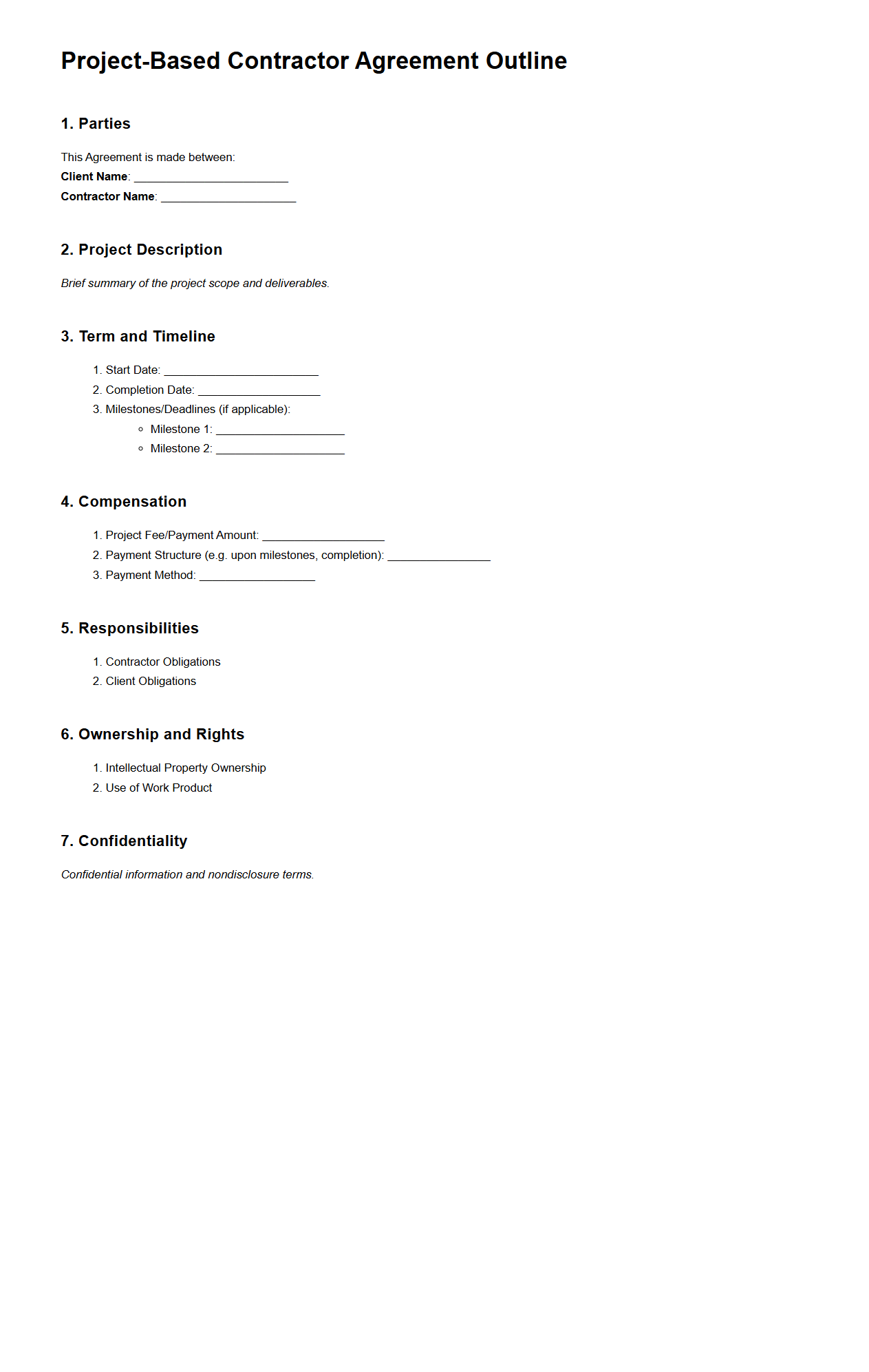 Project-Based Contractor Agreement Outline