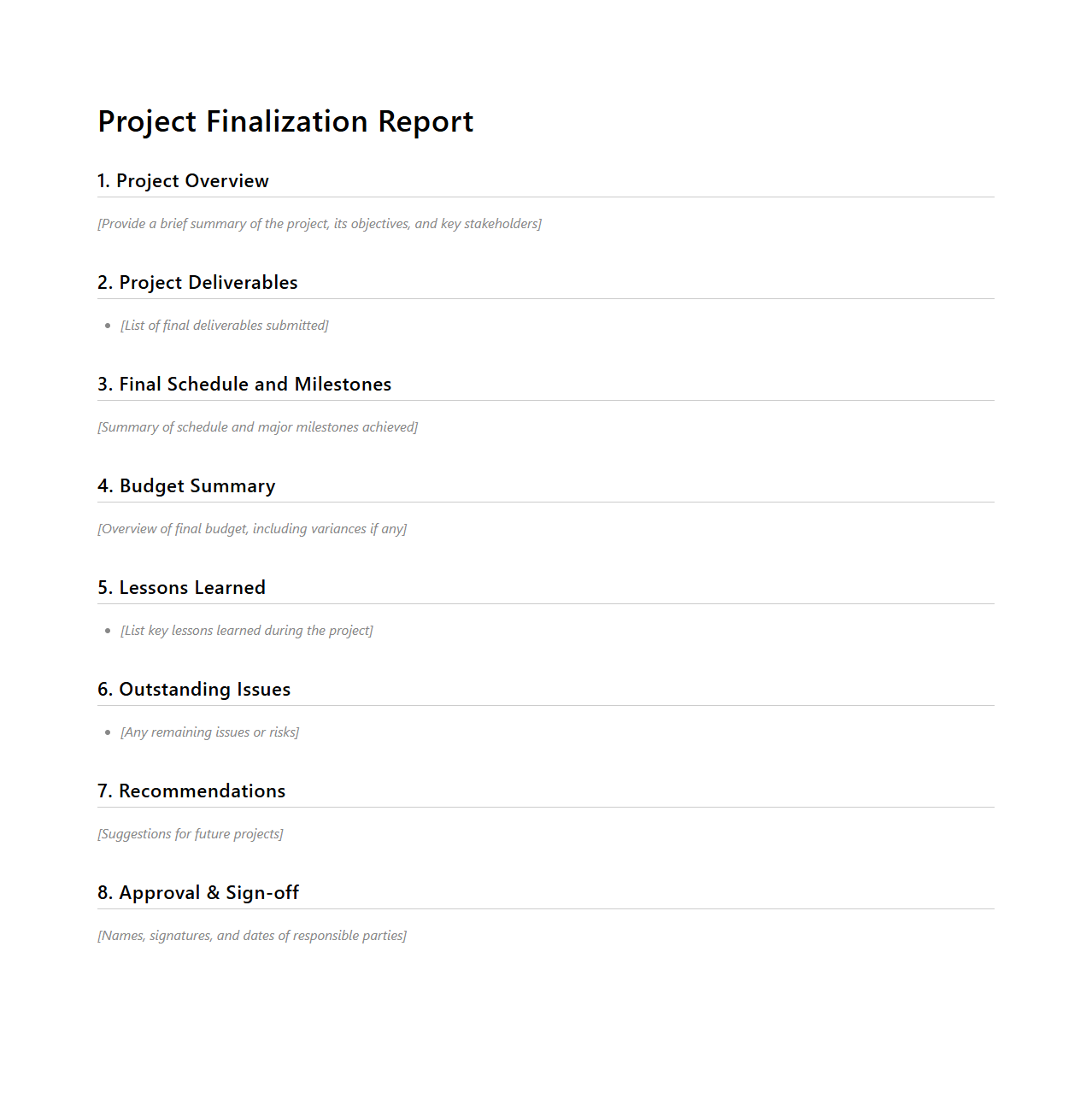 Project Finalization Report Skeleton