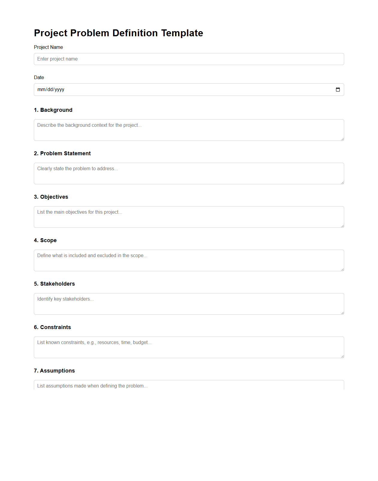 Project Problem Definition Template