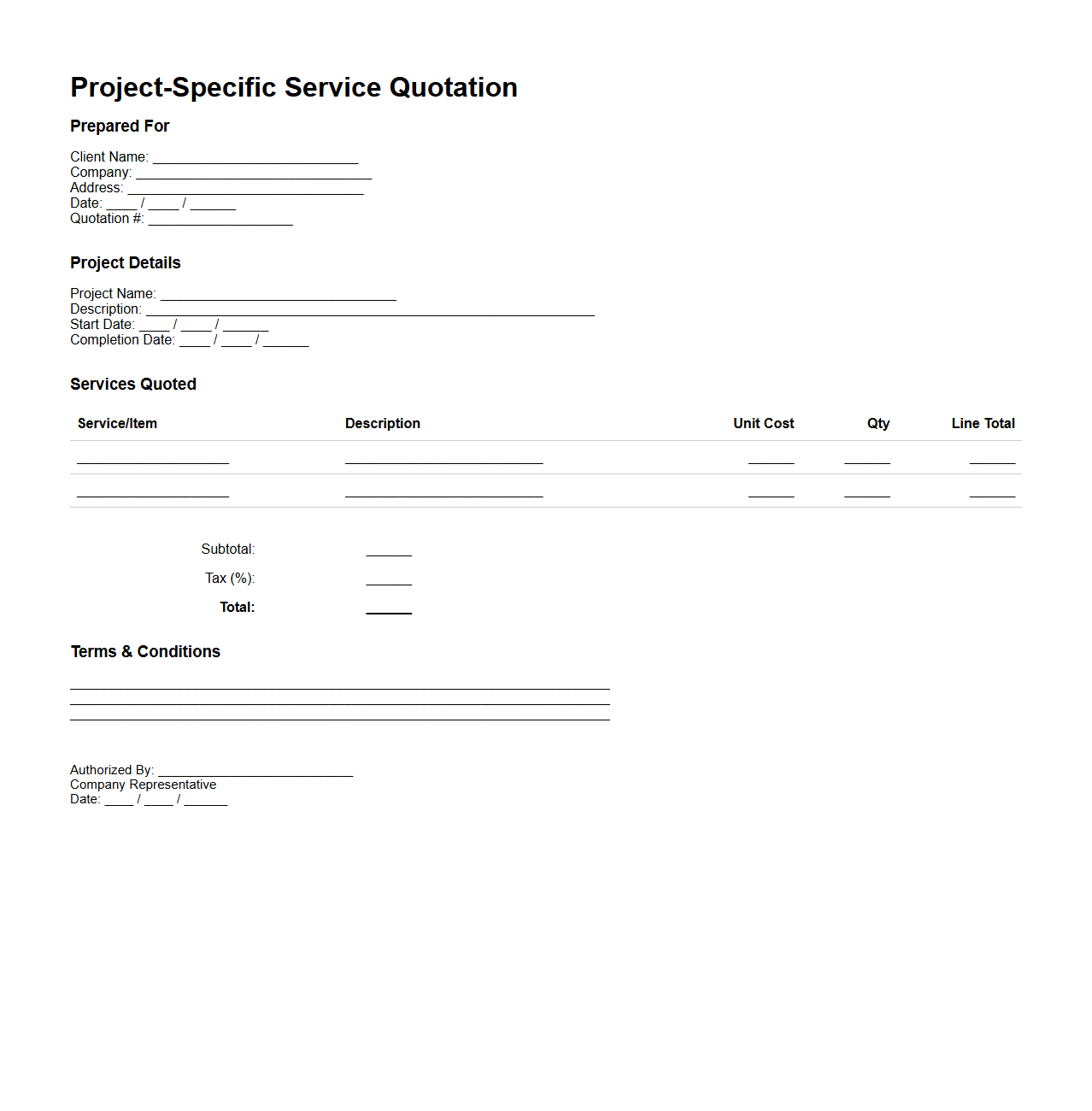 Project-Specific Service Quotation Sample