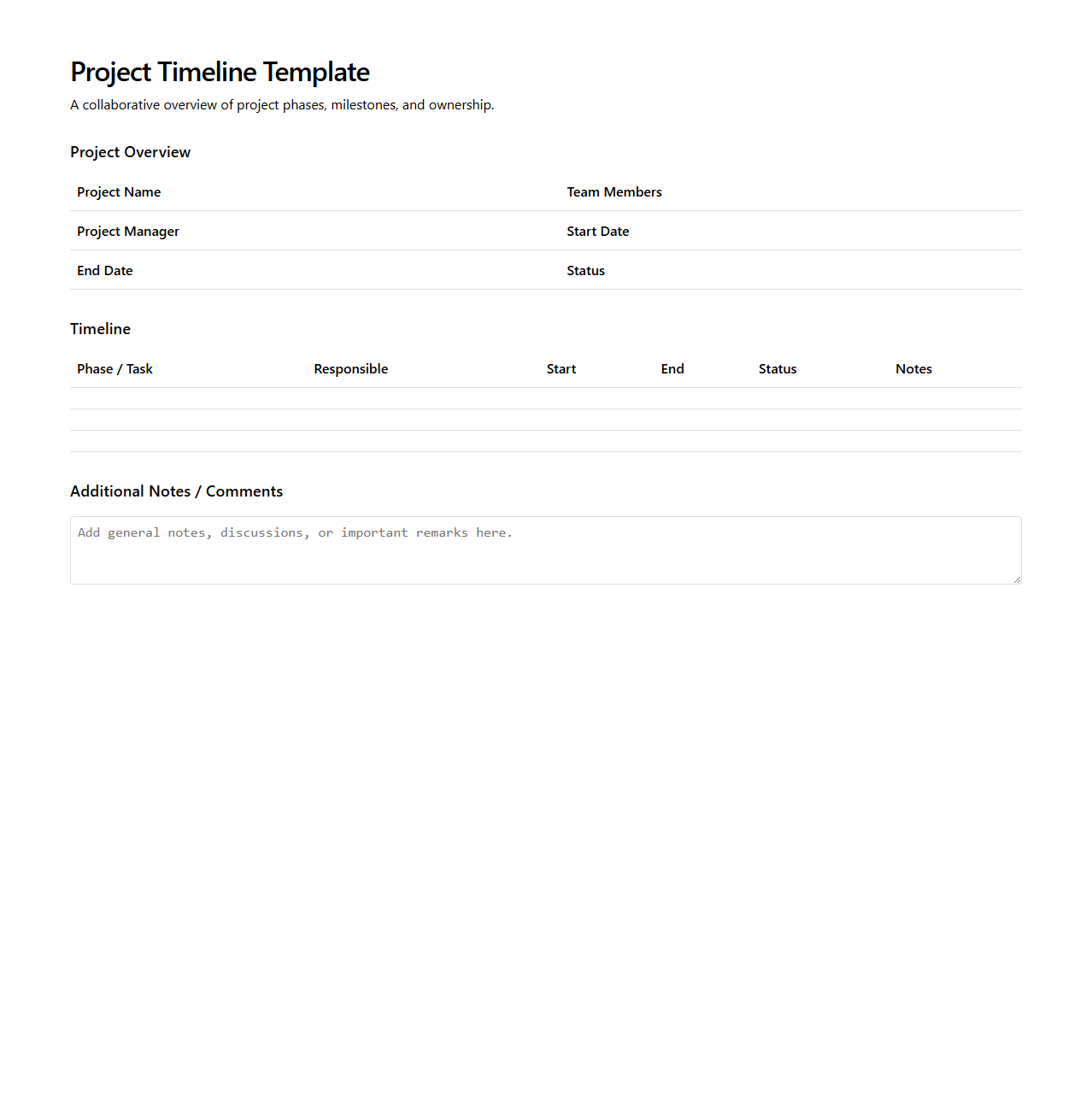 Project Timeline Template for Team Collaboration