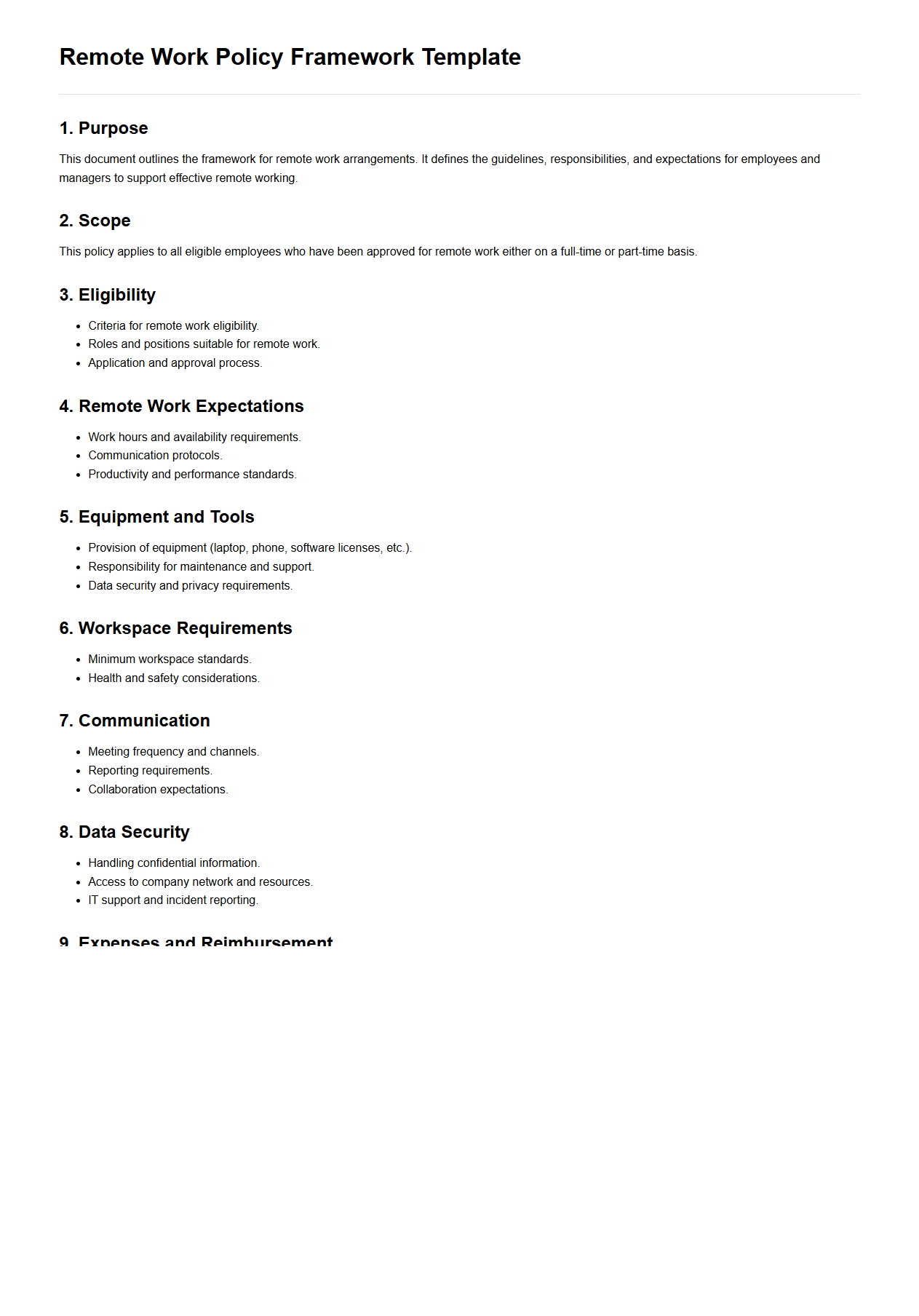 Remote Work Policy Framework Template