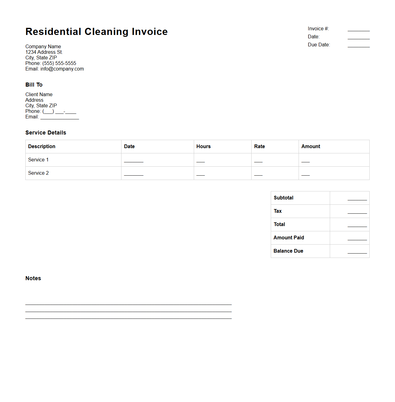 Residential Cleaning Invoice Sample