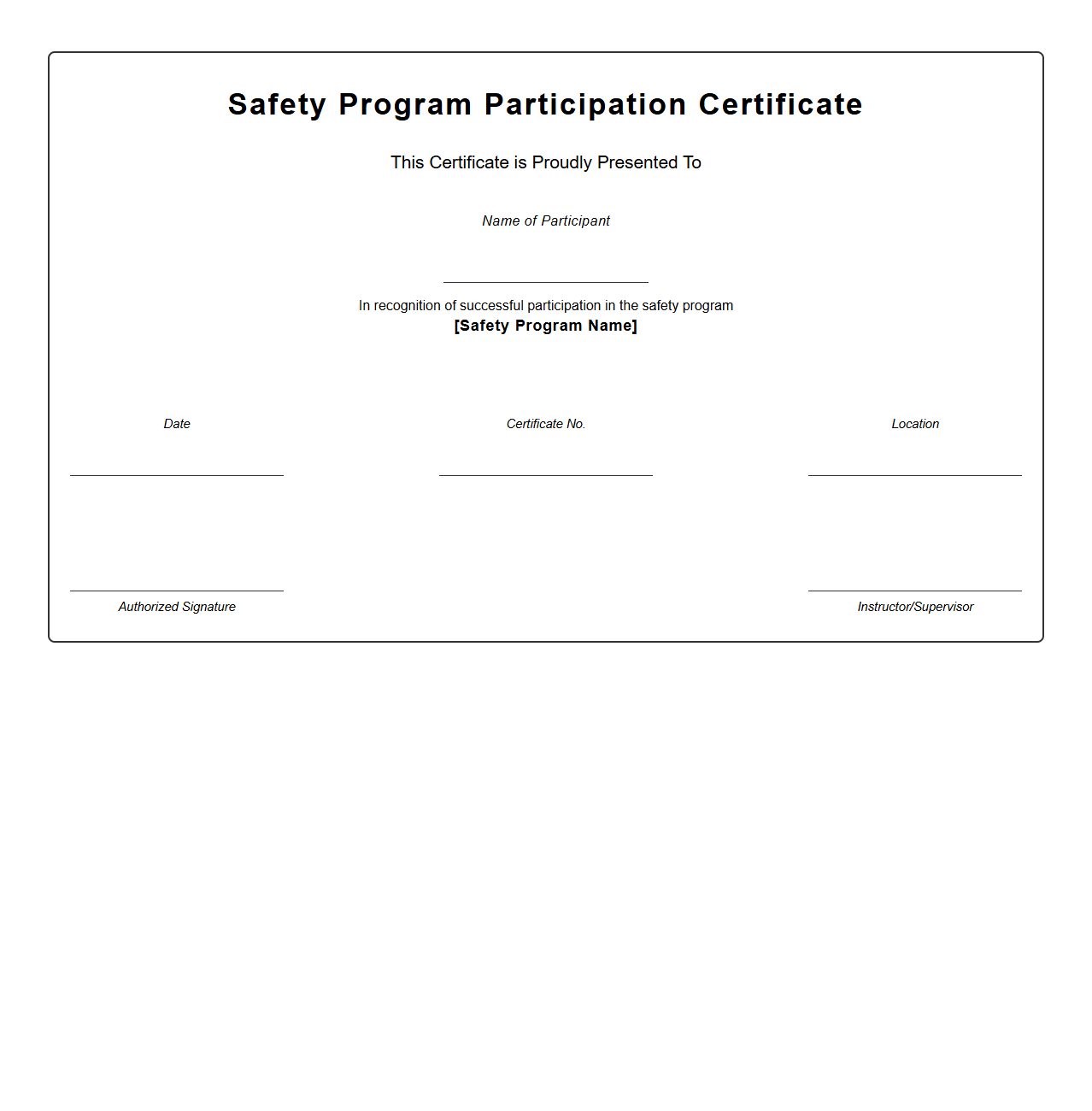 Safety Program Participation Certificate Layout