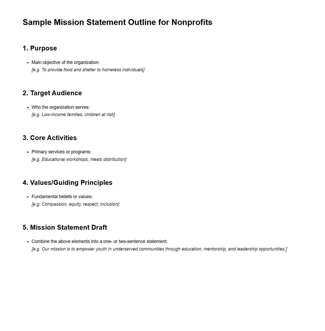 Sample Mission Statement Outline for Nonprofits