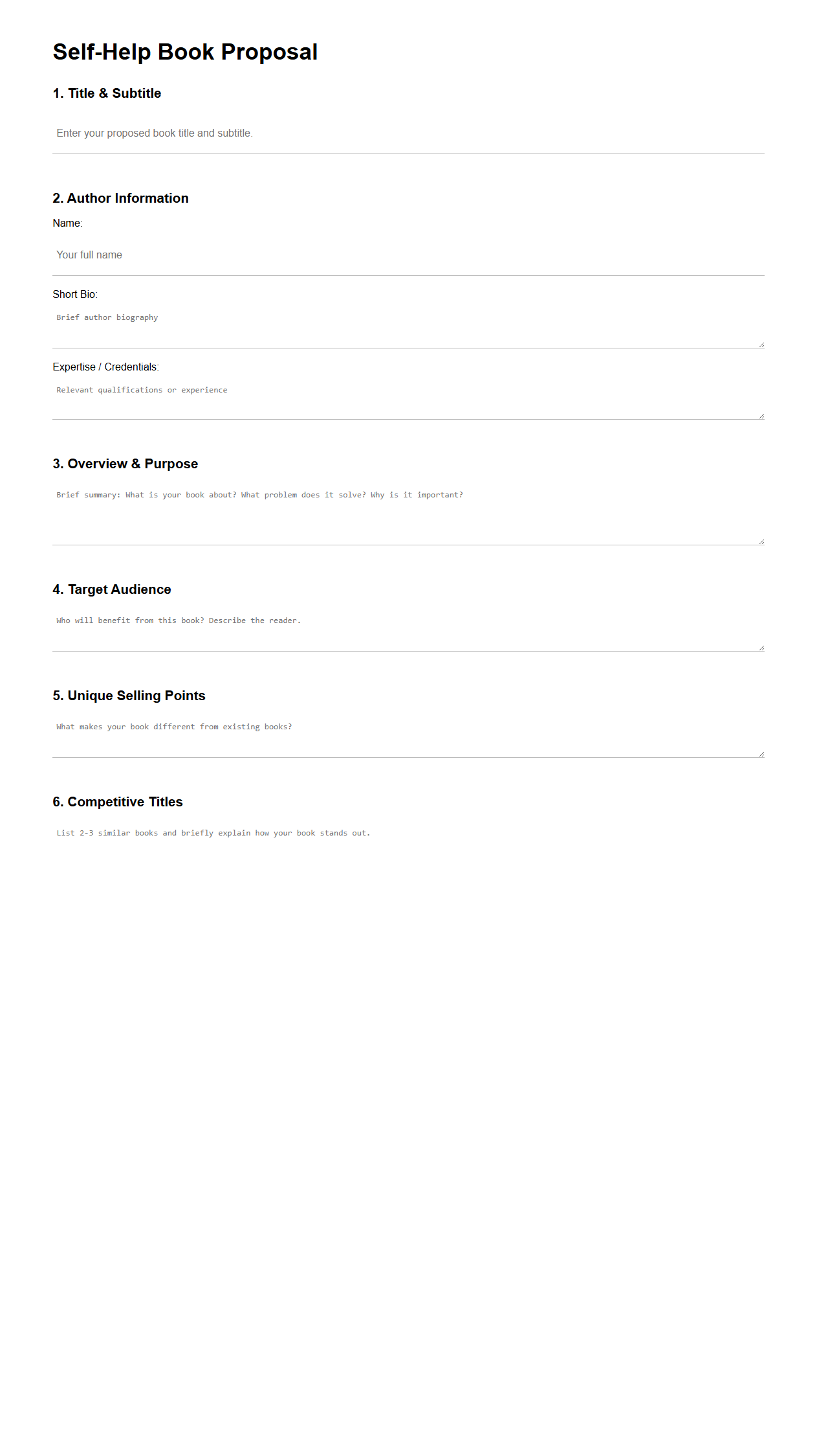 Self-Help Book Blank Proposal Format