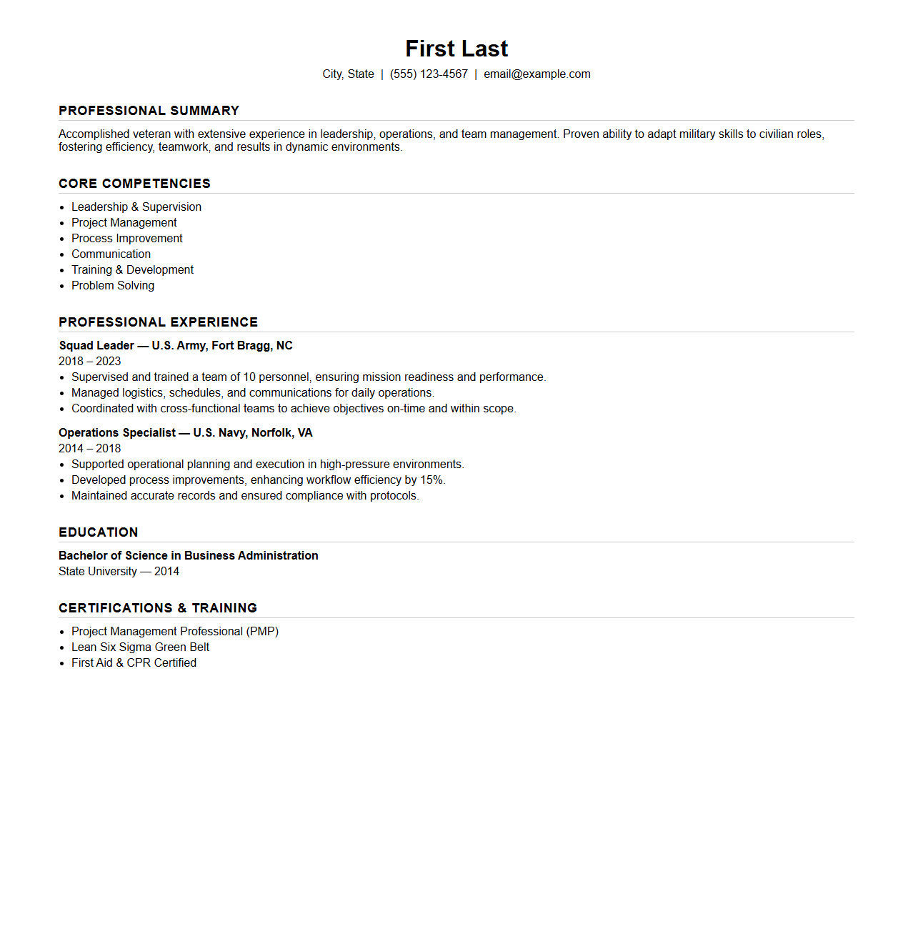 Service to Civilian Resume Framework