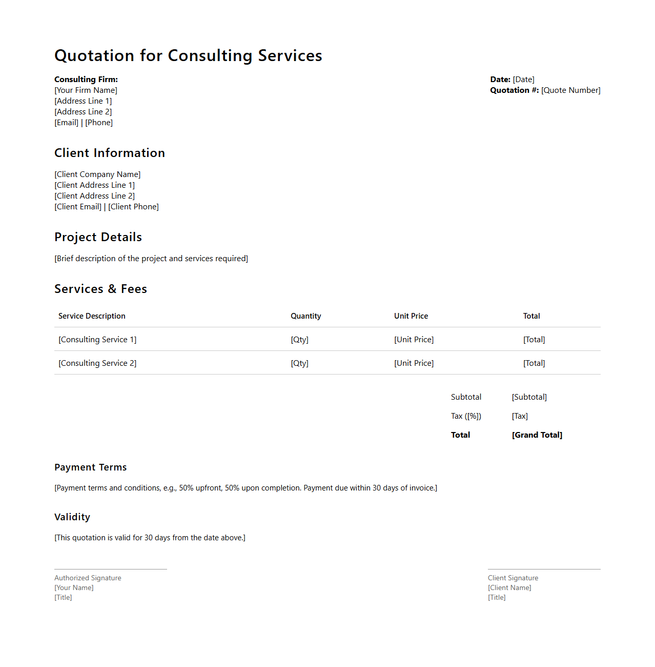 Services Quotation Template for Consulting Firms