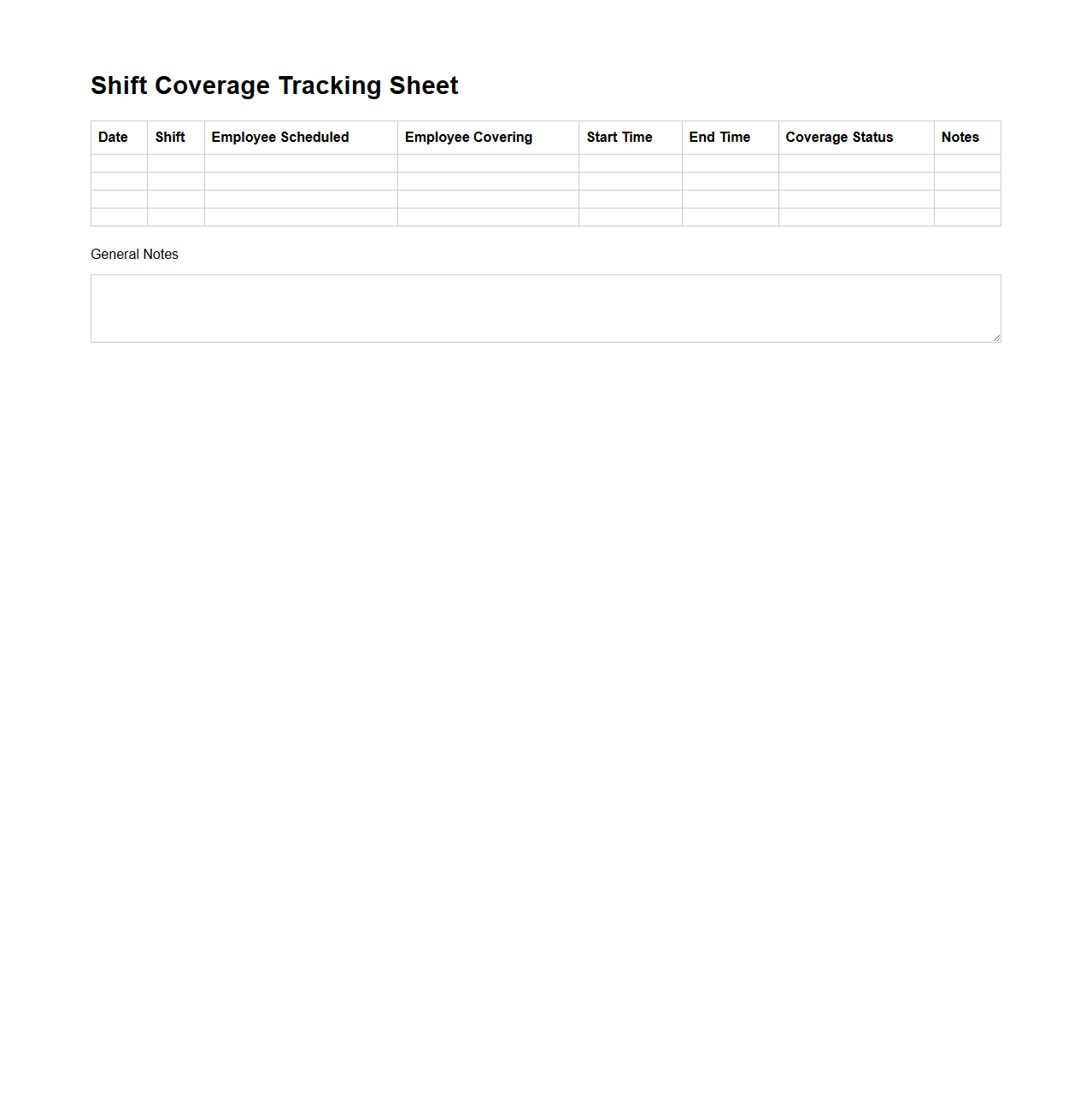 Shift Coverage Tracking Sheet