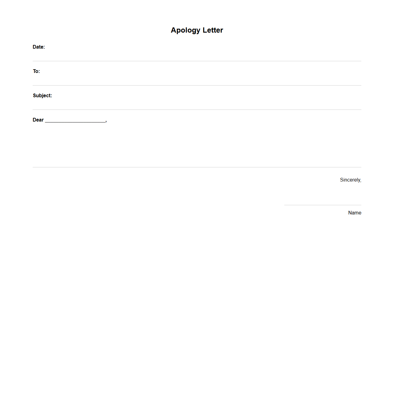 Simple Blank Apology Letter Document