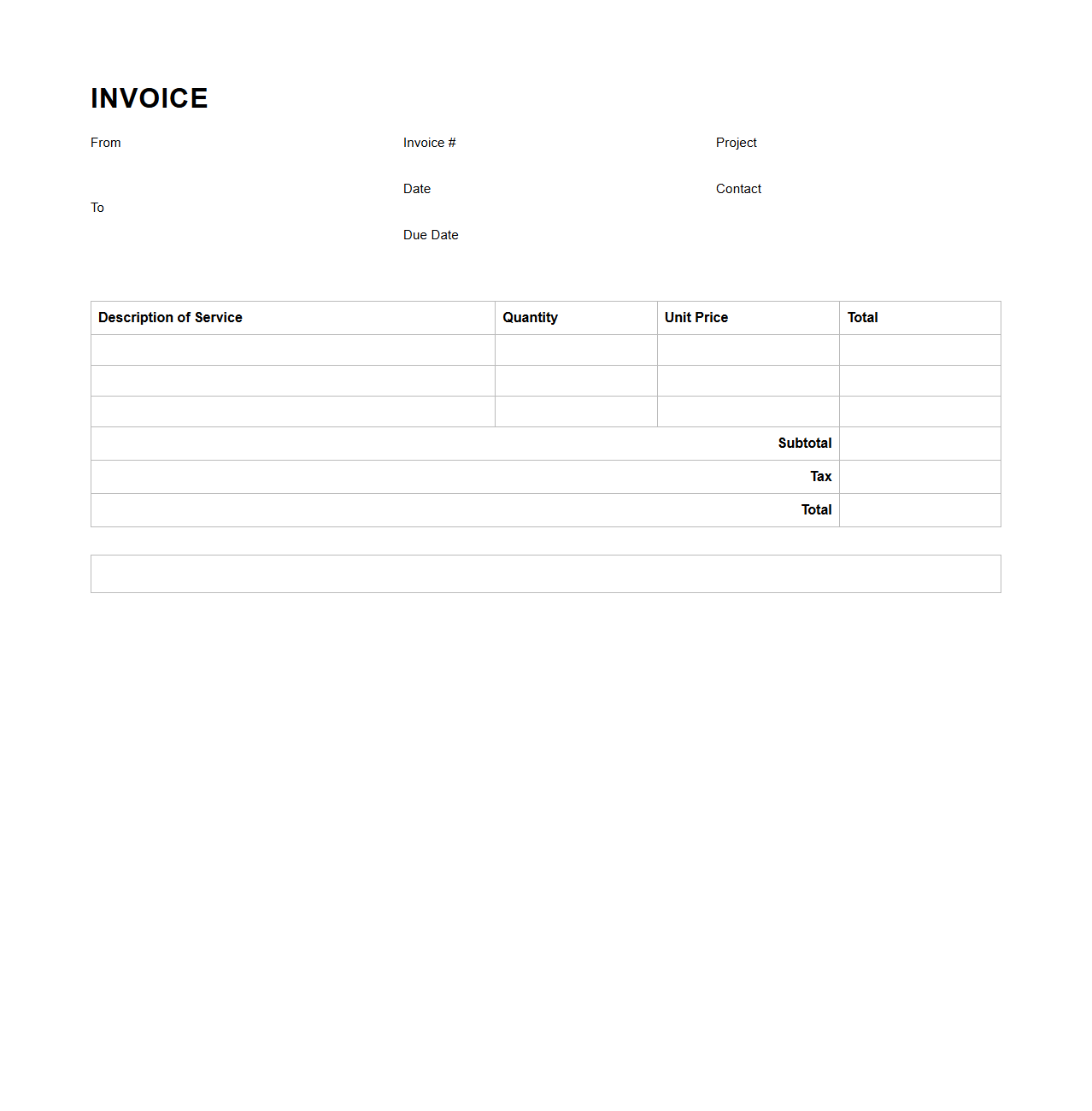 Simple Blank Invoice for Construction Services