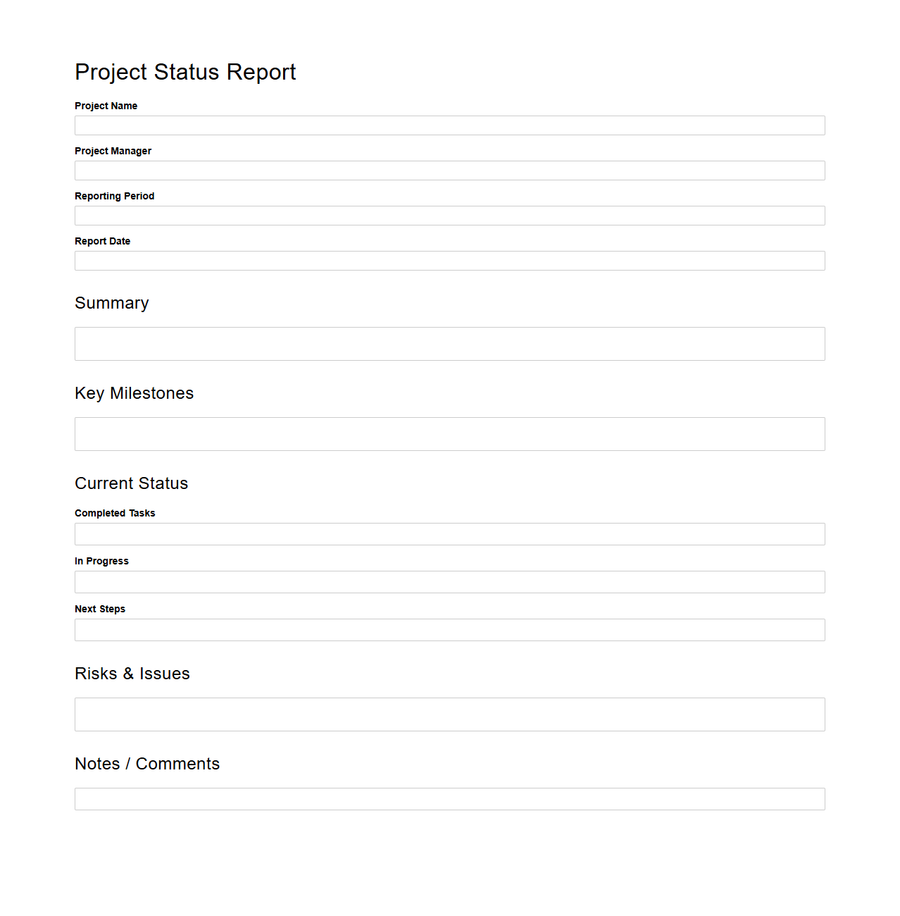 Simple Blank Project Status Report Template