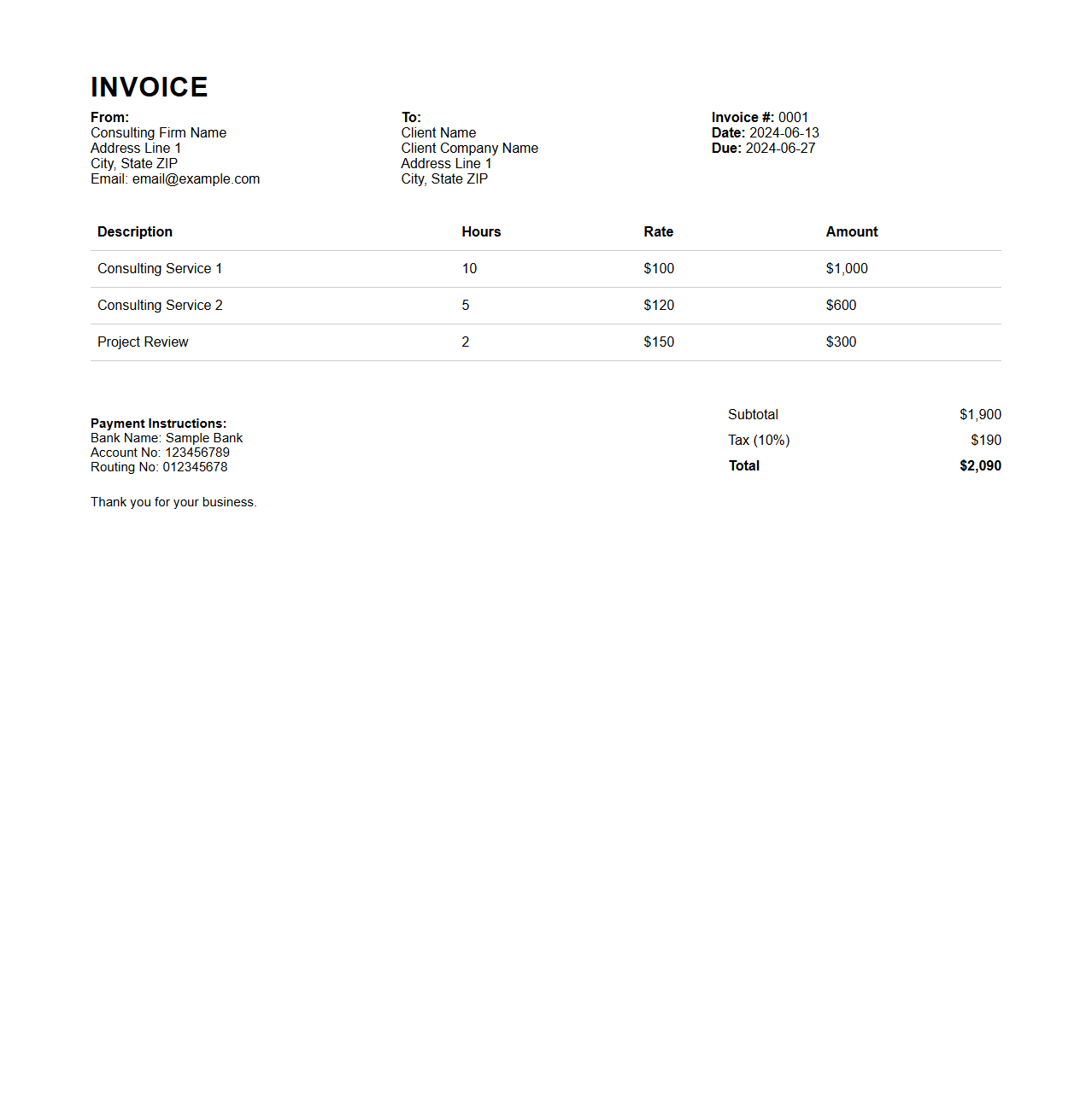 Simple Consulting Service Invoice Layout