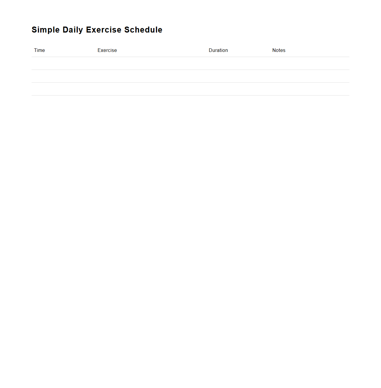 Simple Daily Exercise Schedule Template