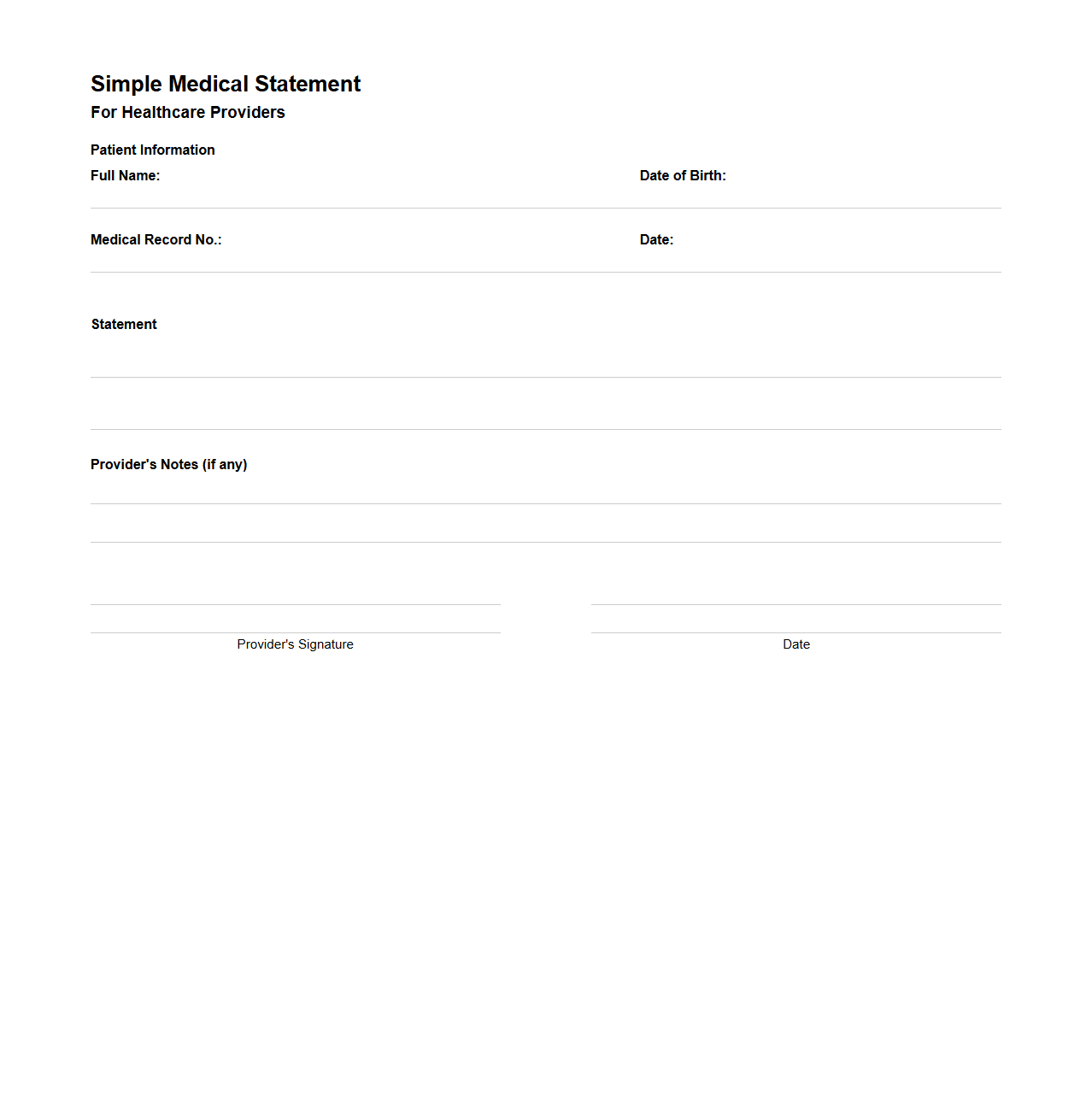 Simple Medical Statement Document for Healthcare Providers