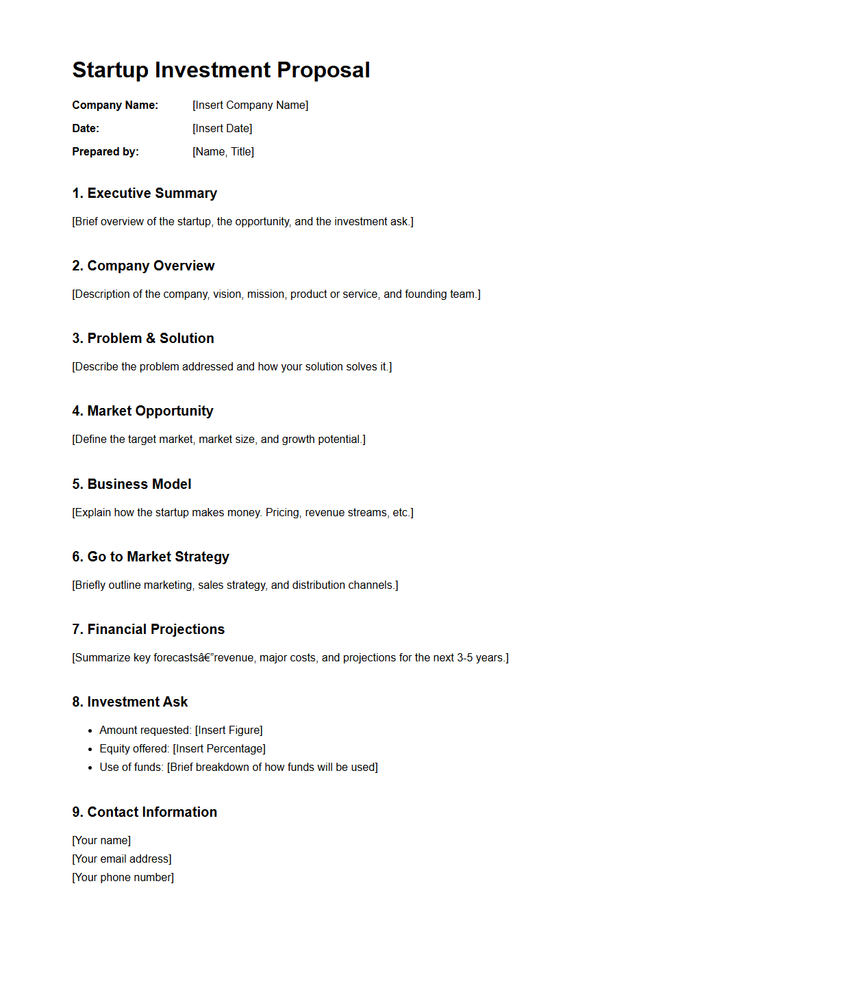Simple Startup Investment Proposal Format