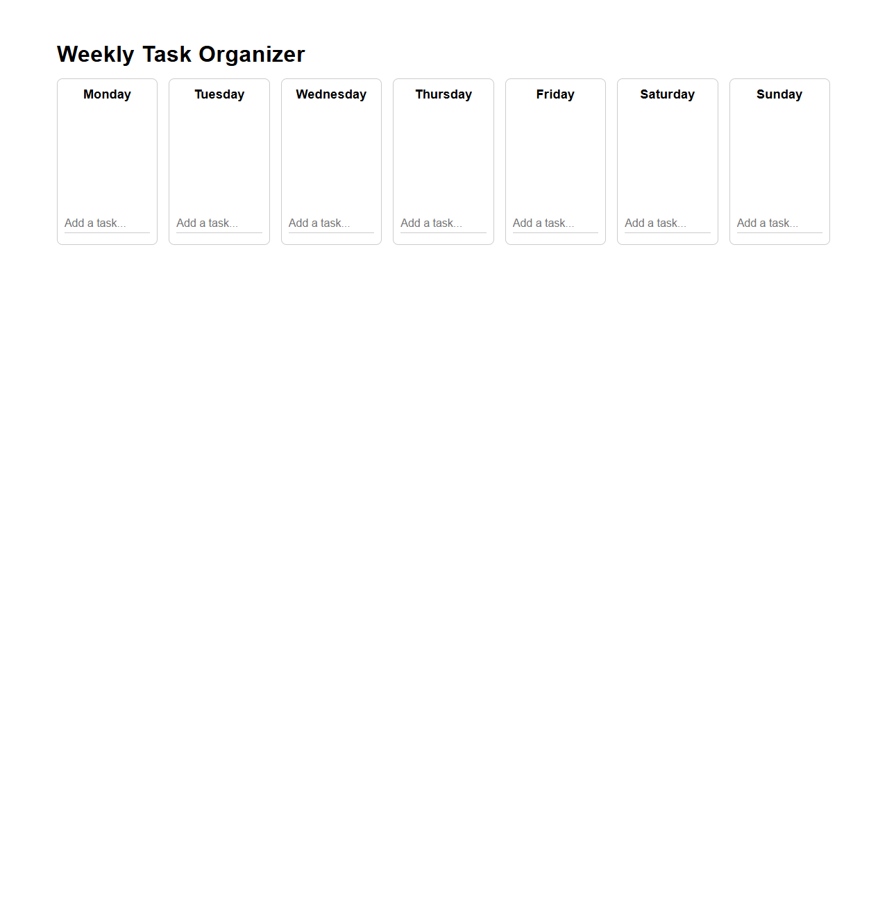 Simple Weekly Task Organizer for Personal Planning