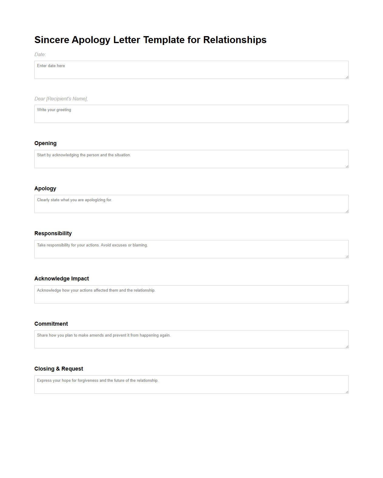 Sincere Apology Letter Template for Relationships